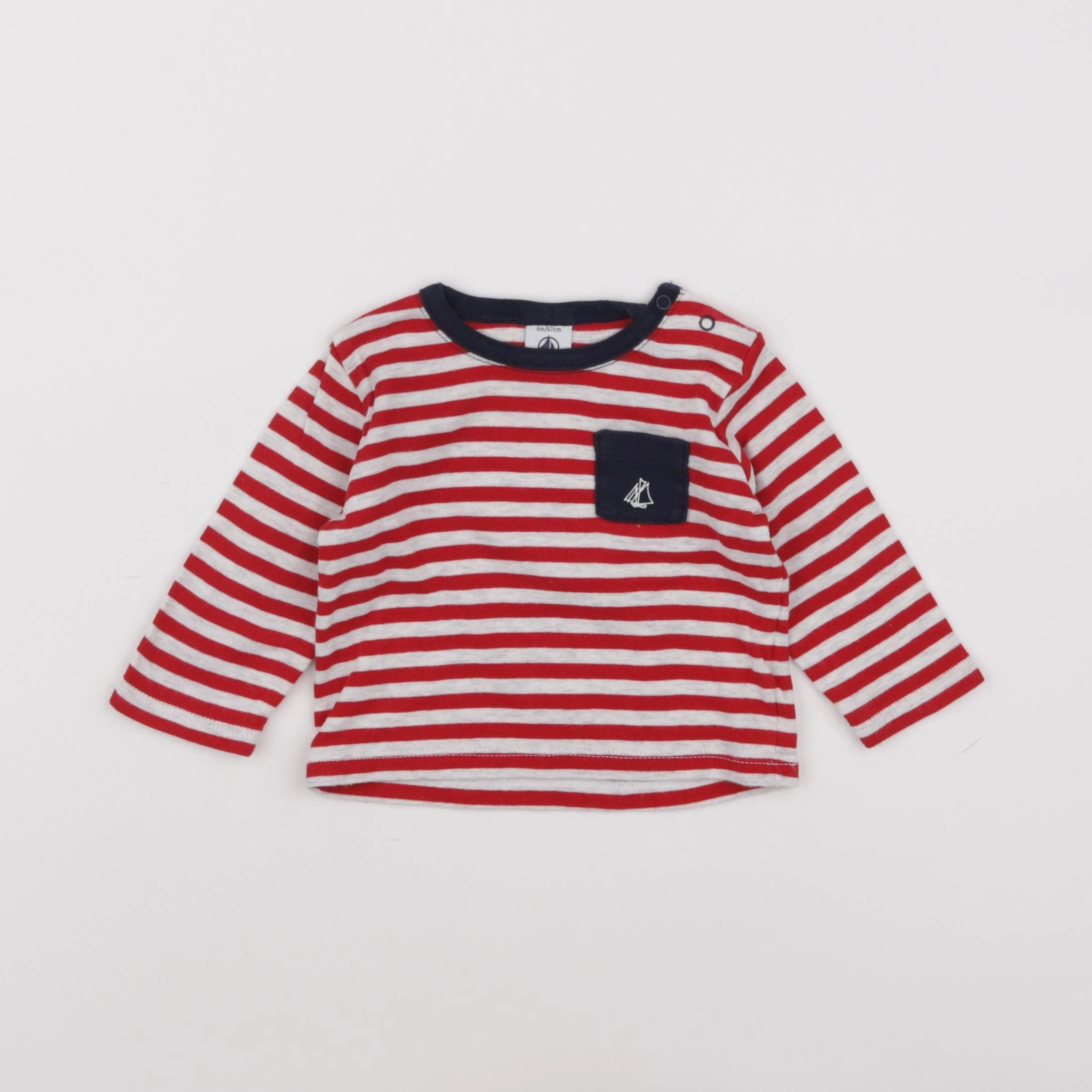 Petit Bateau - tee-shirt gris, rouge - 6 mois