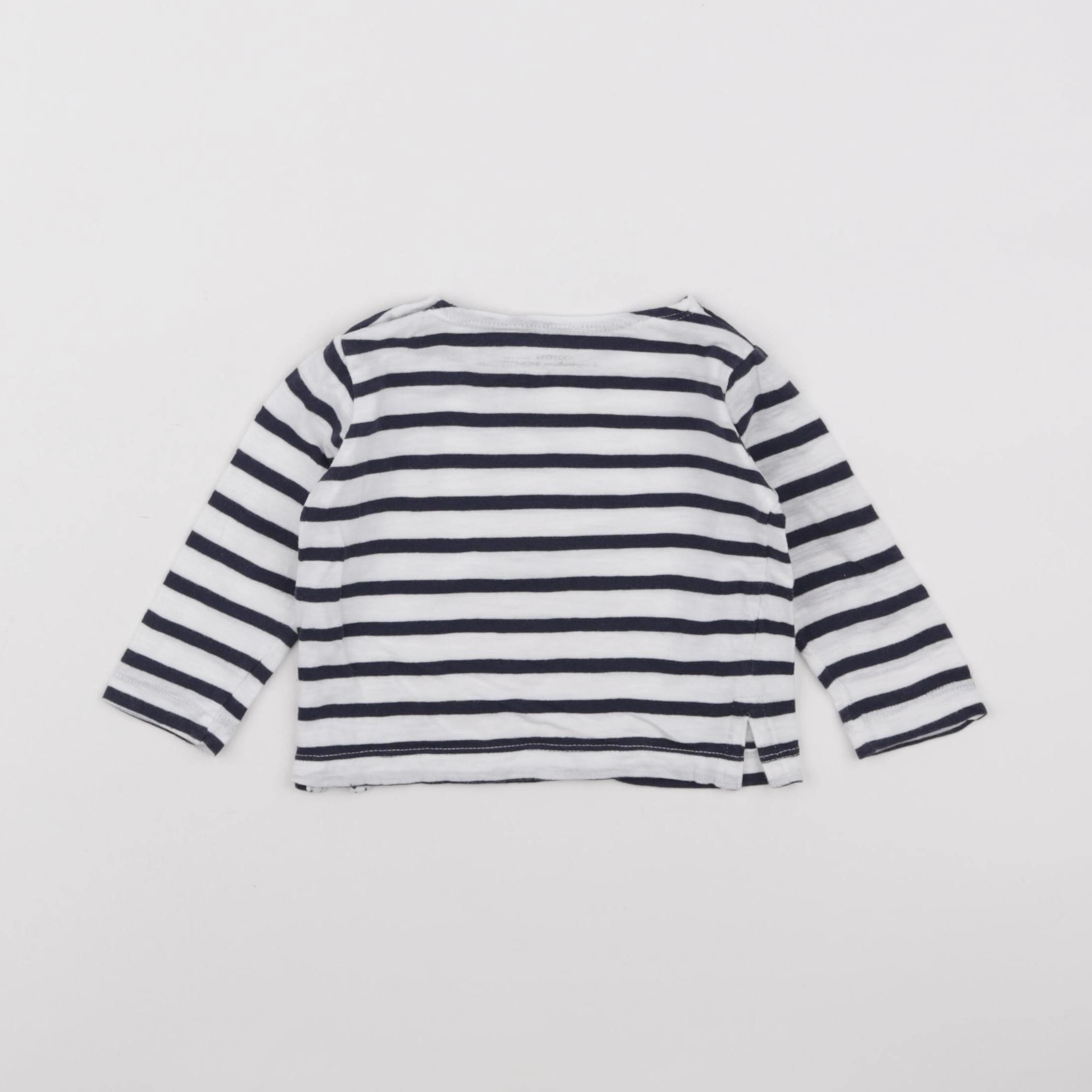 Monoprix - tee-shirt bleu, blanc - 6 mois