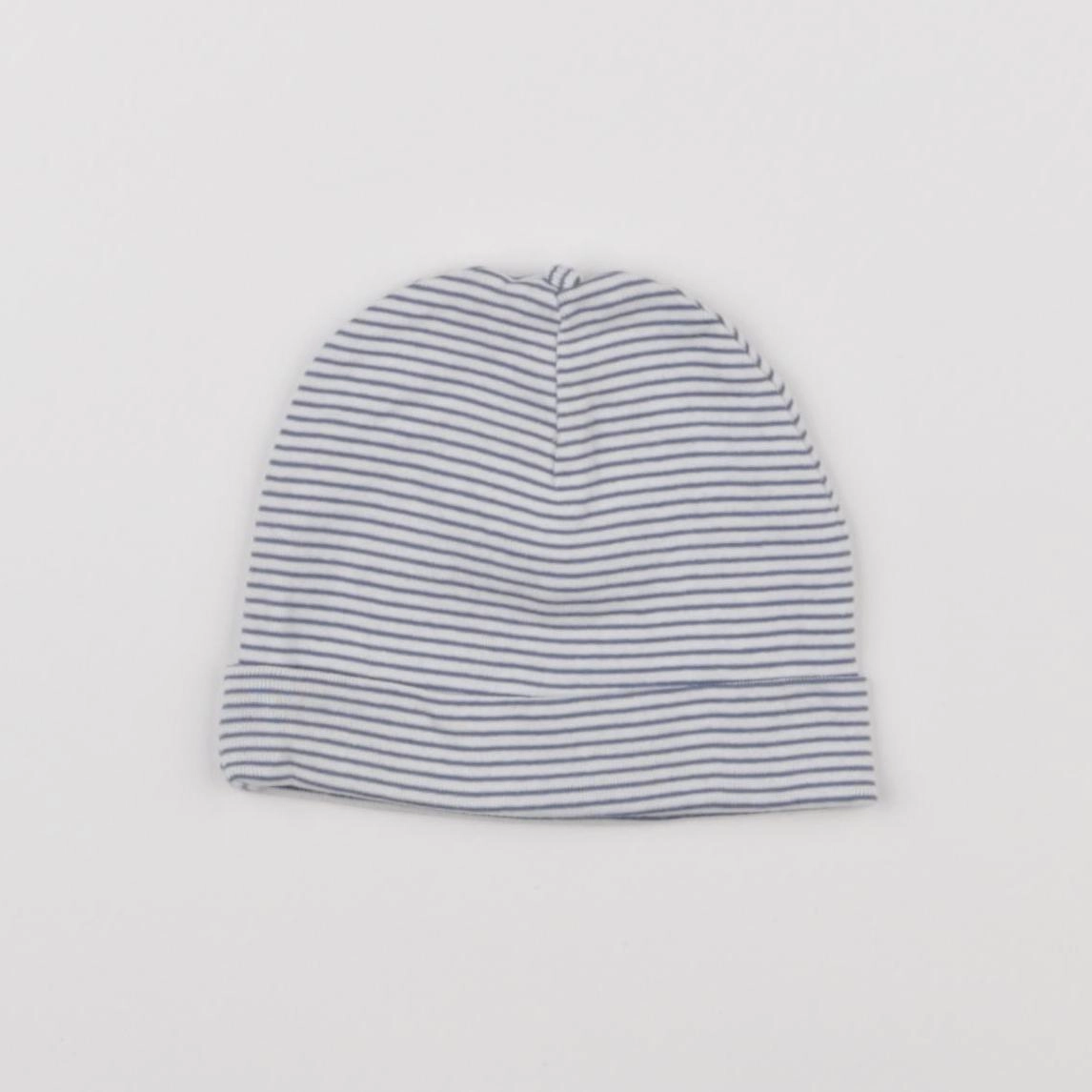 H&M - bonnet blanc, bleu - 3/6 mois