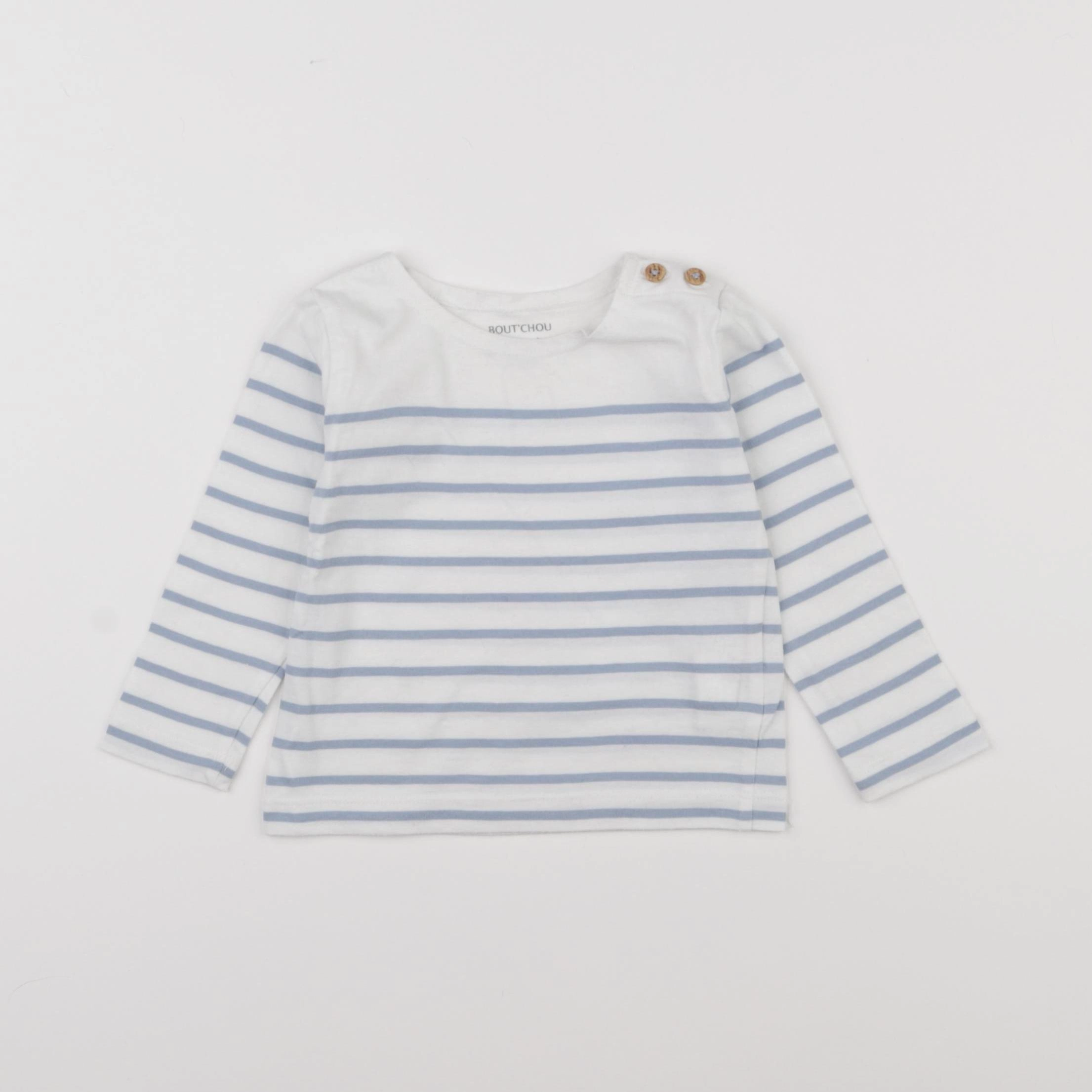 Boutchou - tee-shirt blanc, bleu - 12 mois