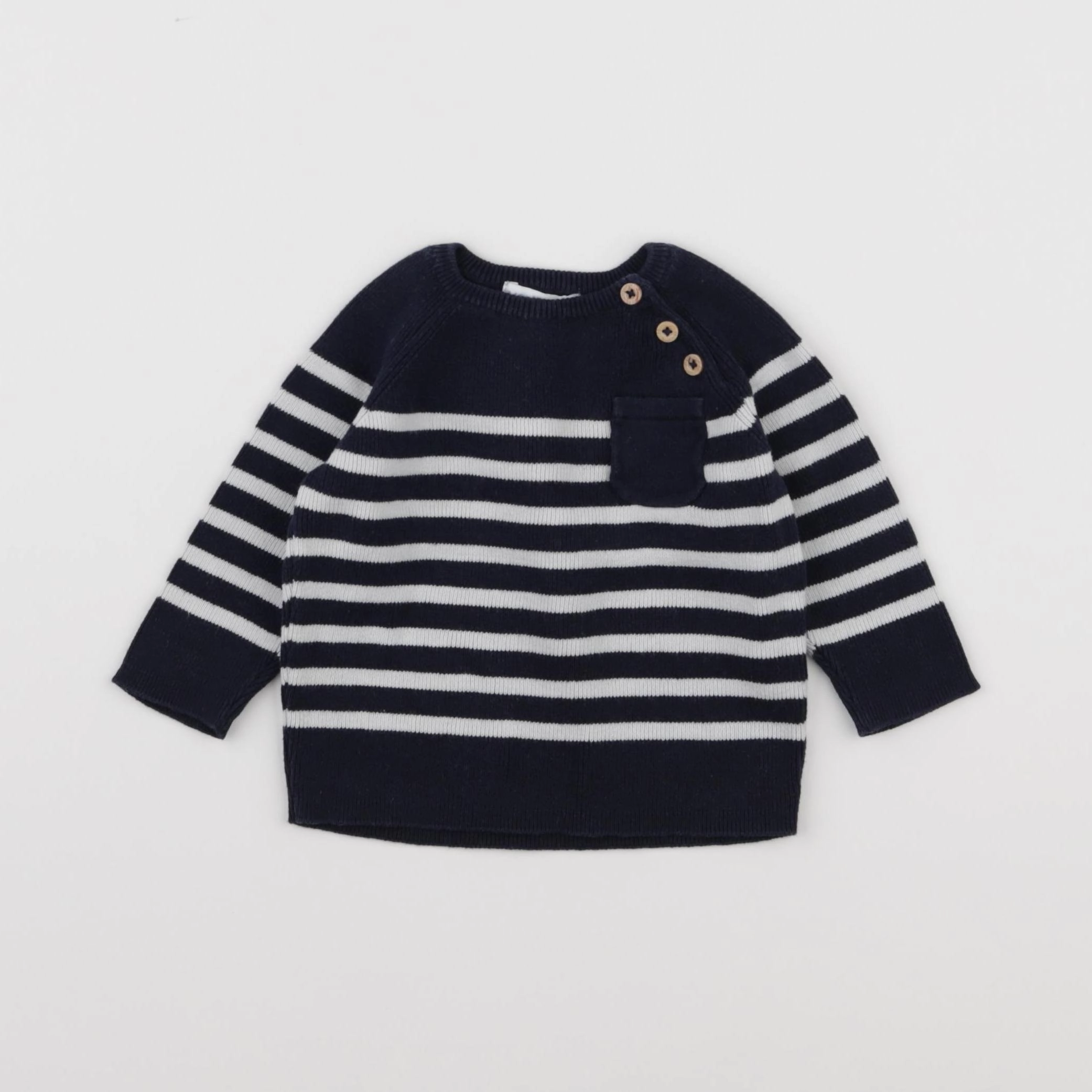 Vertbaudet - pull blanc, bleu - 6 mois