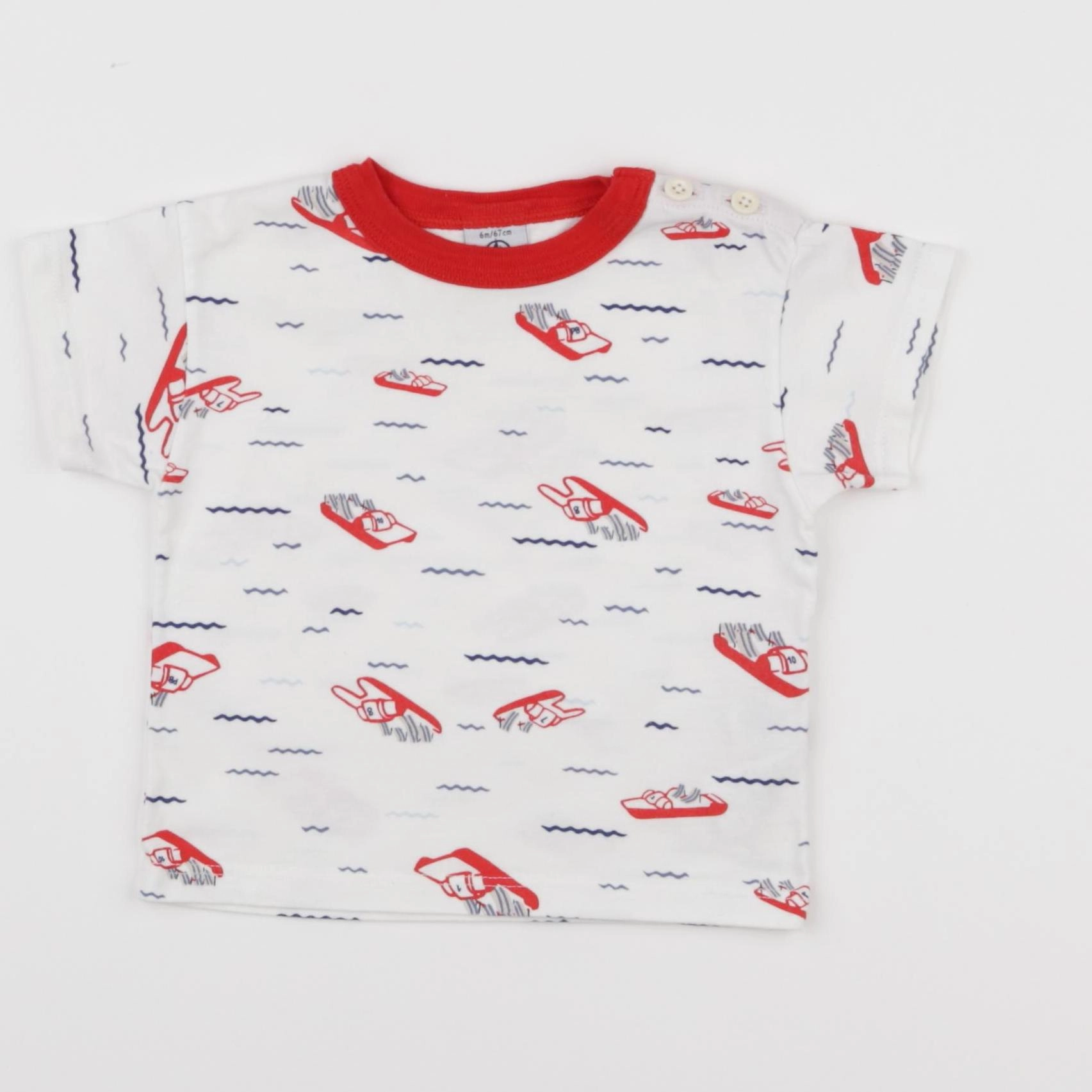 Petit Bateau - tee-shirt blanc, rouge - 6 mois