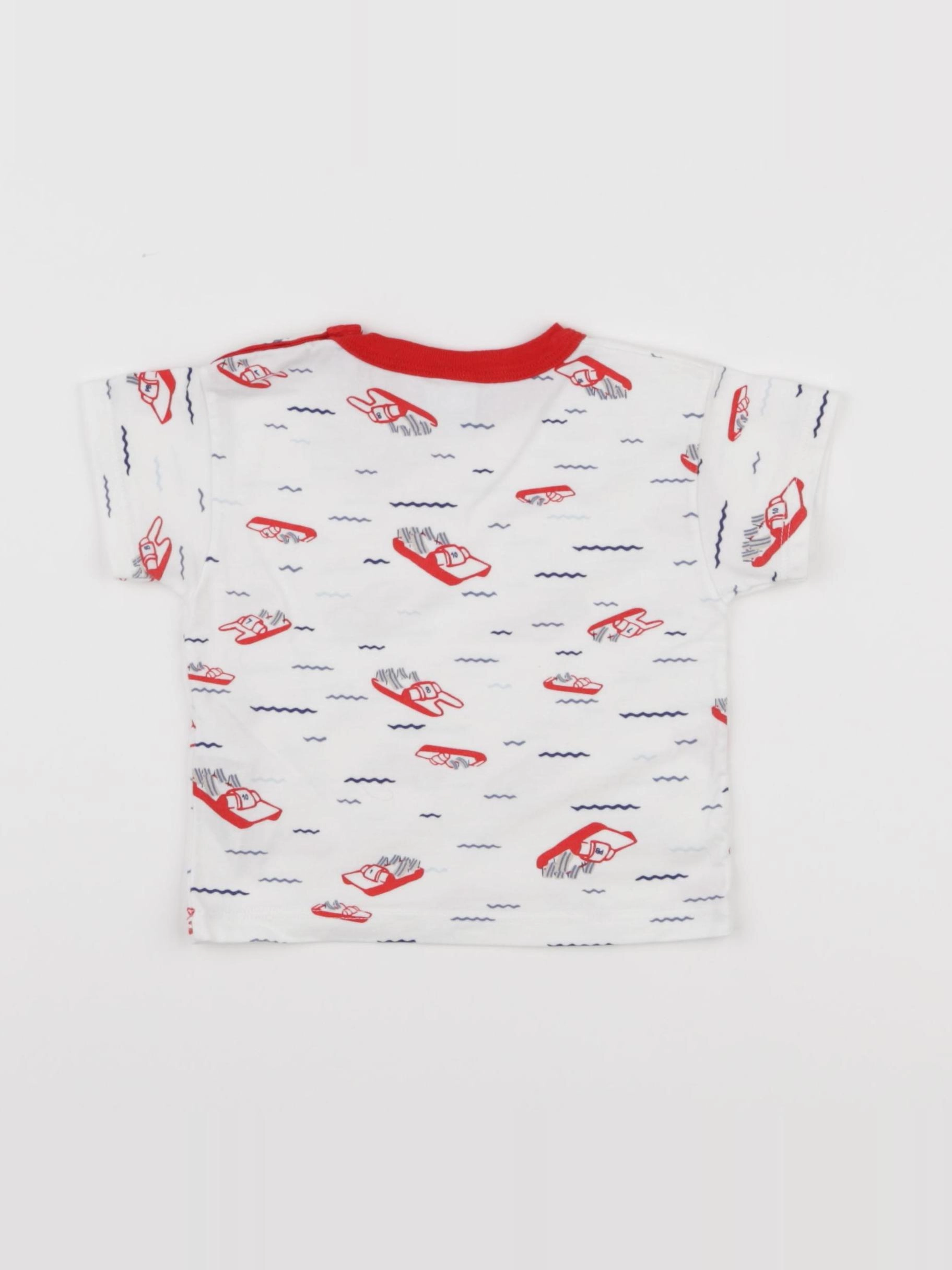 Petit Bateau - tee-shirt blanc, rouge - 6 mois