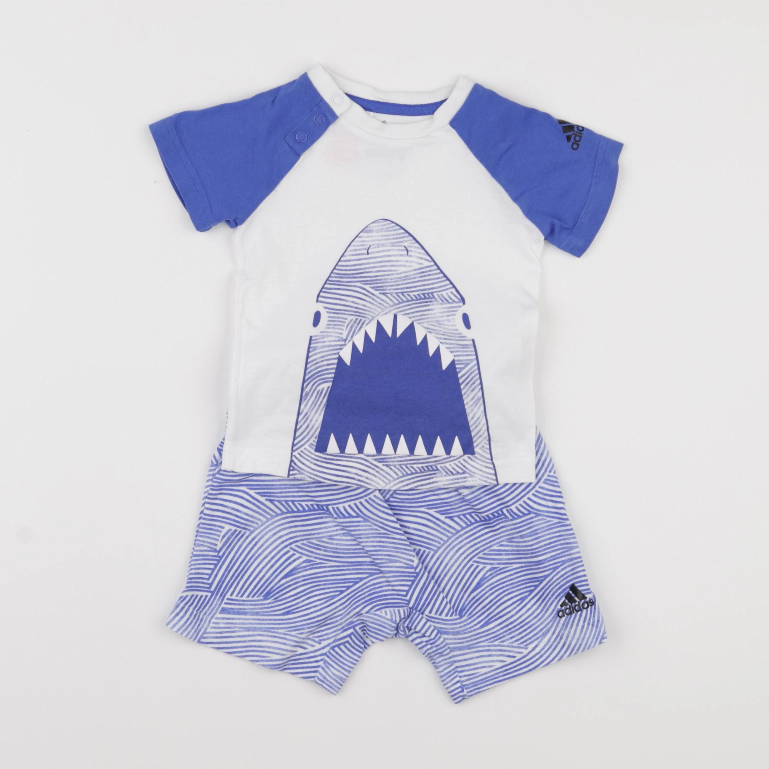 Adidas - ensemble blanc, bleu - 6/9 mois