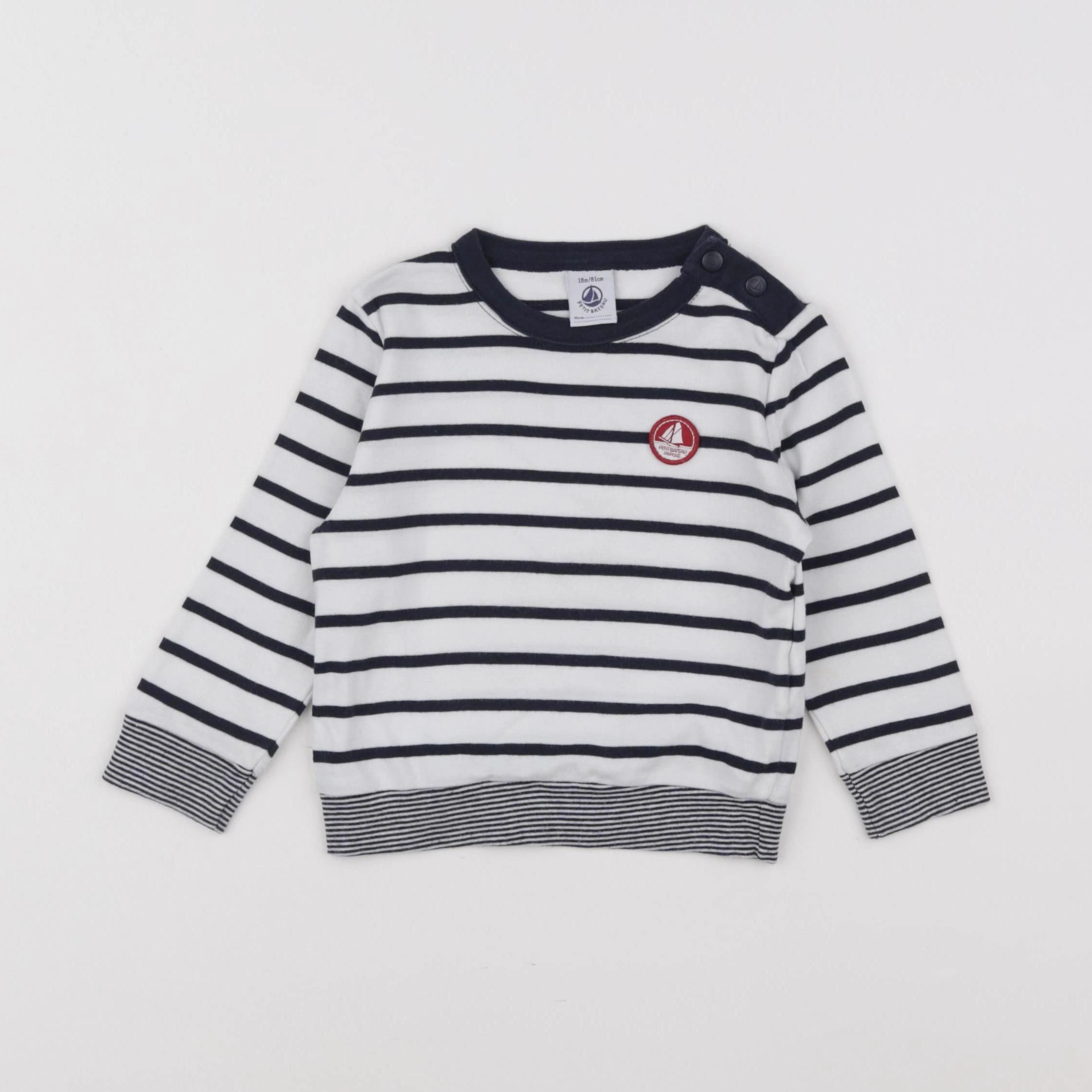 Petit Bateau - tee-shirt blanc, bleu - 18 mois