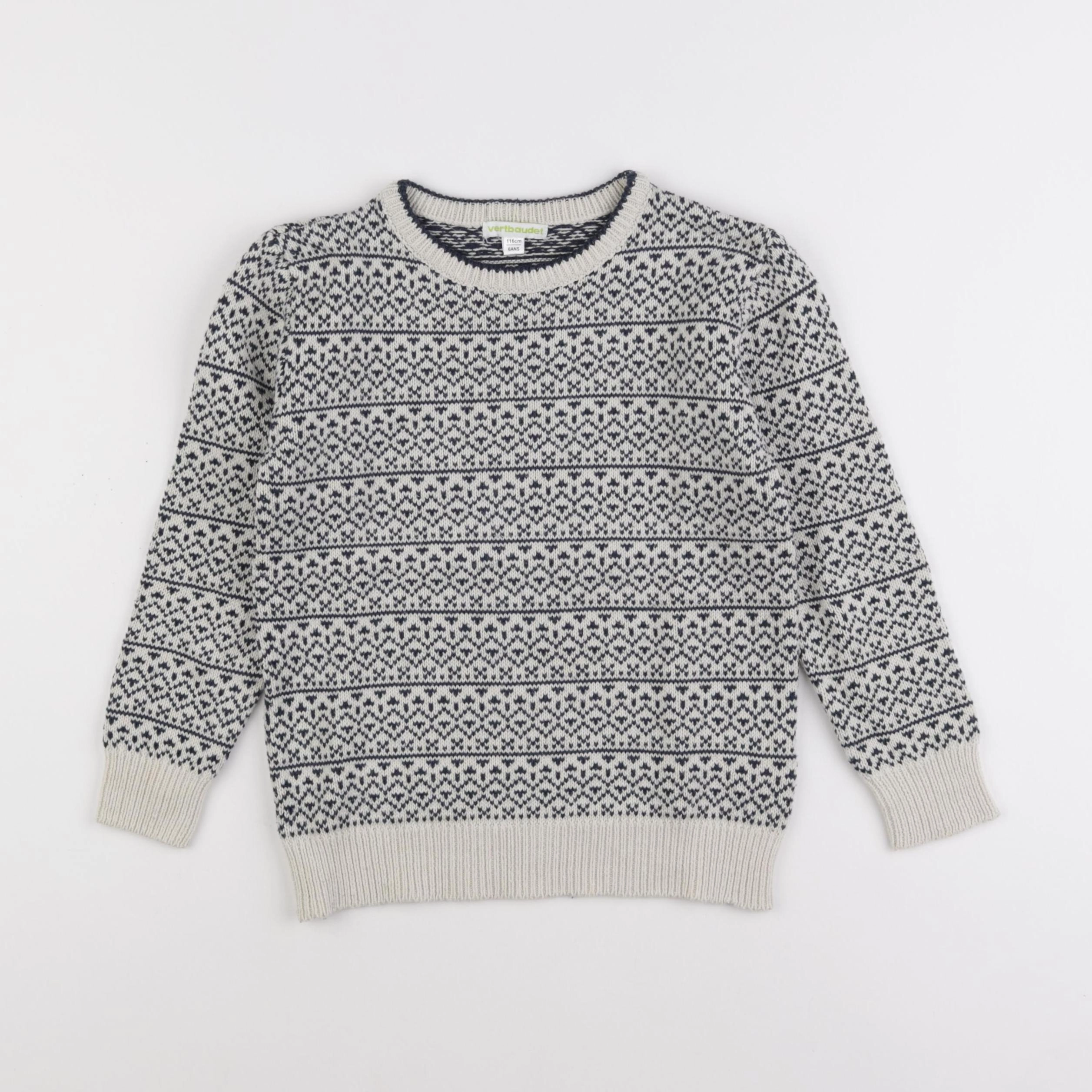 Vertbaudet - pull beige, bleu - 6 ans
