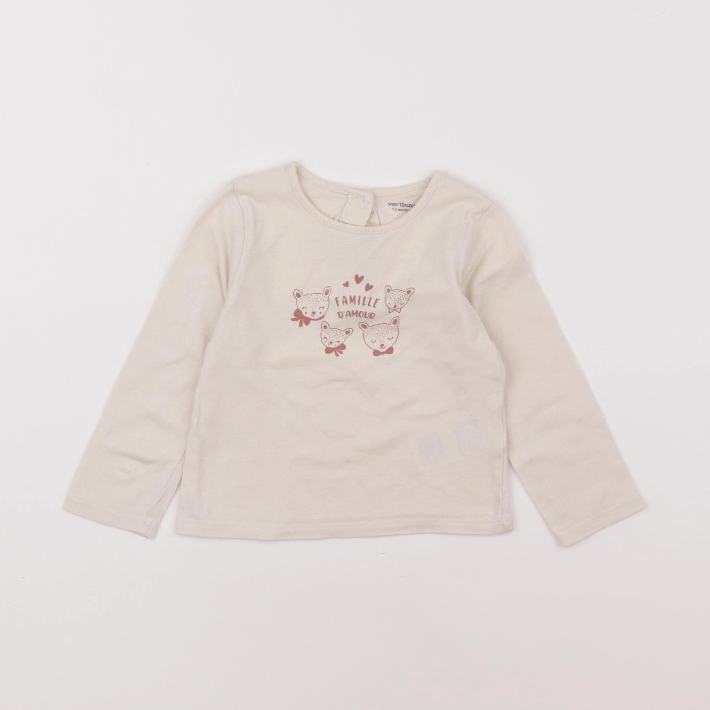 Vertbaudet - tee-shirt beige - 12 mois