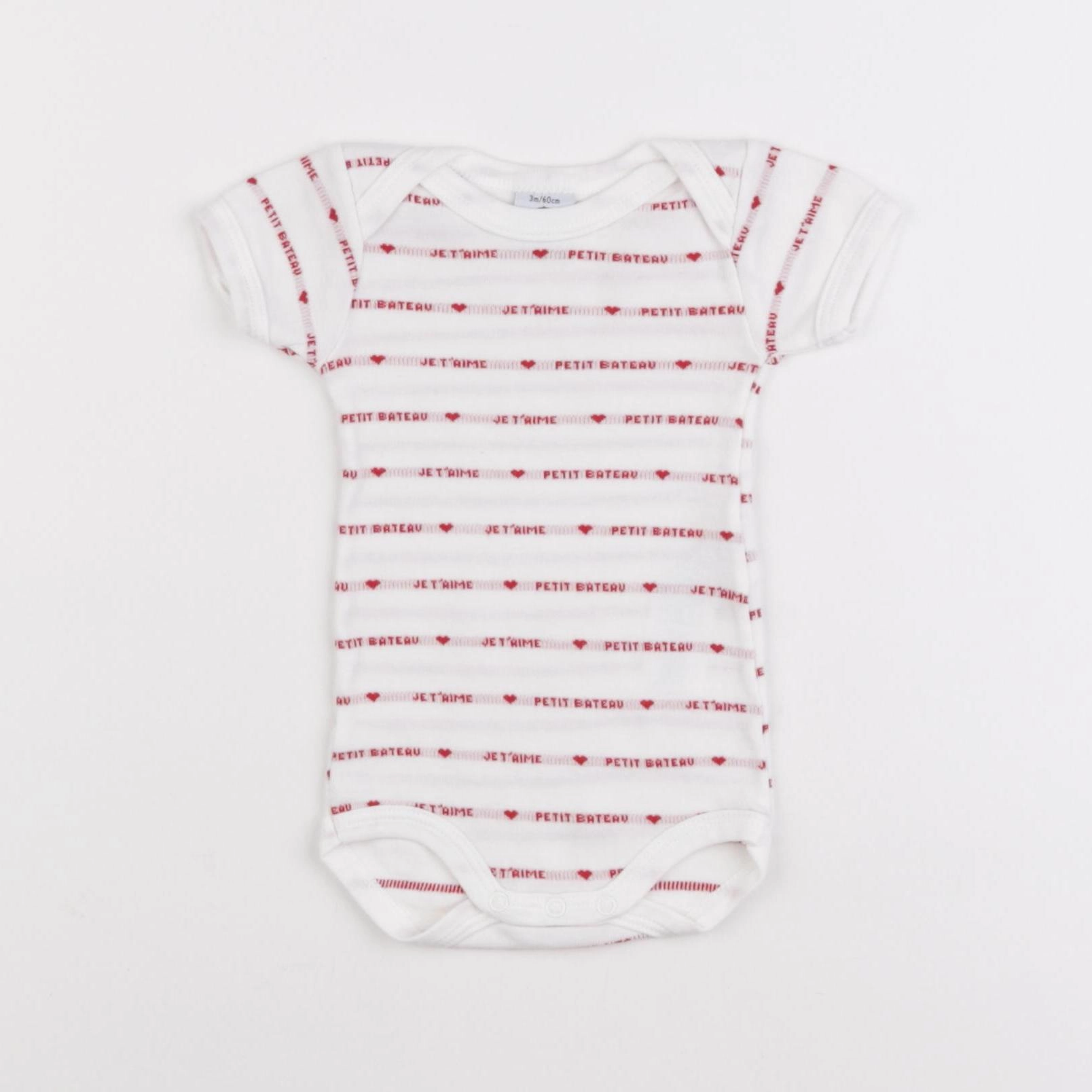 Petit Bateau - body blanc, rouge - 3 mois
