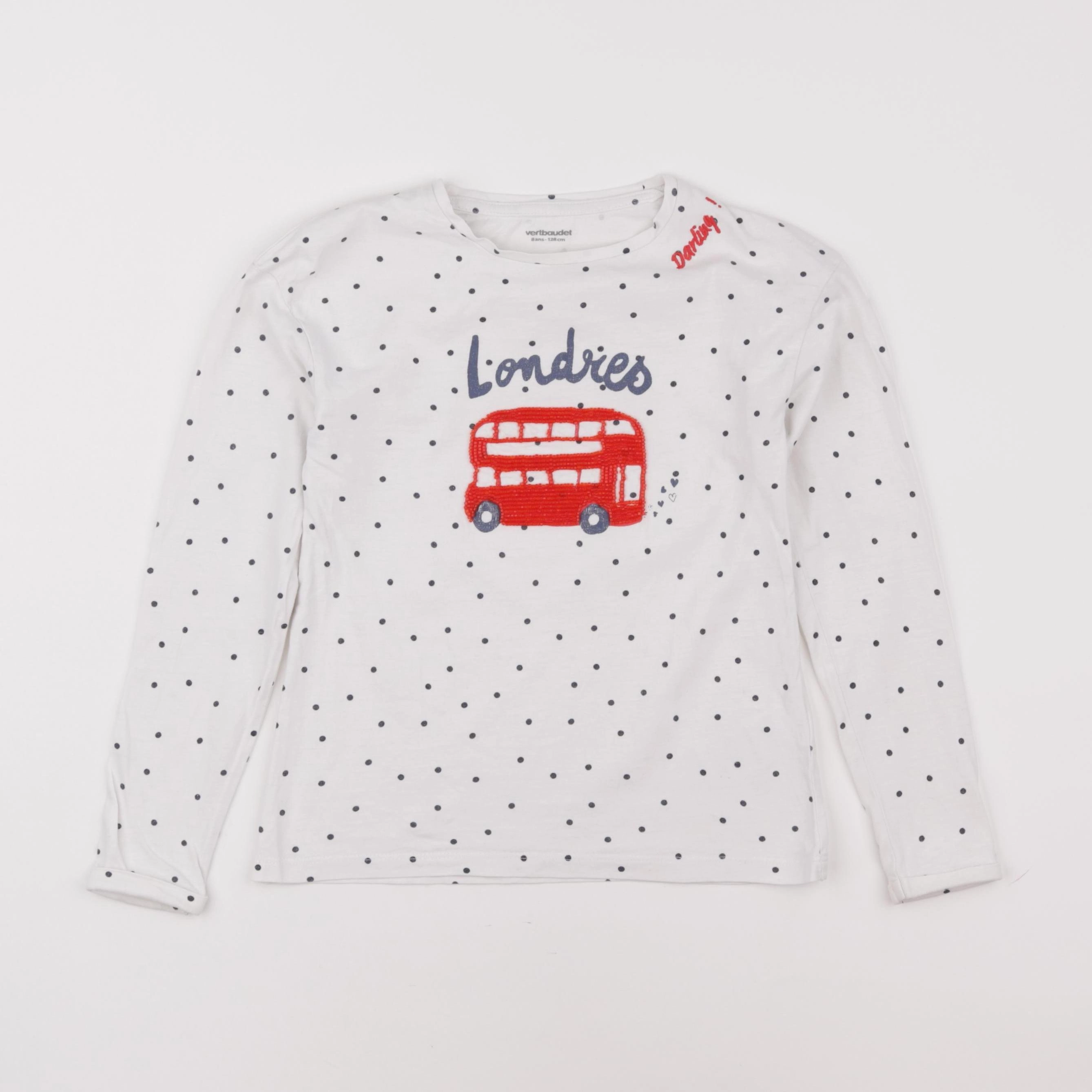 Vertbaudet - tee-shirt blanc, rouge - 8 ans
