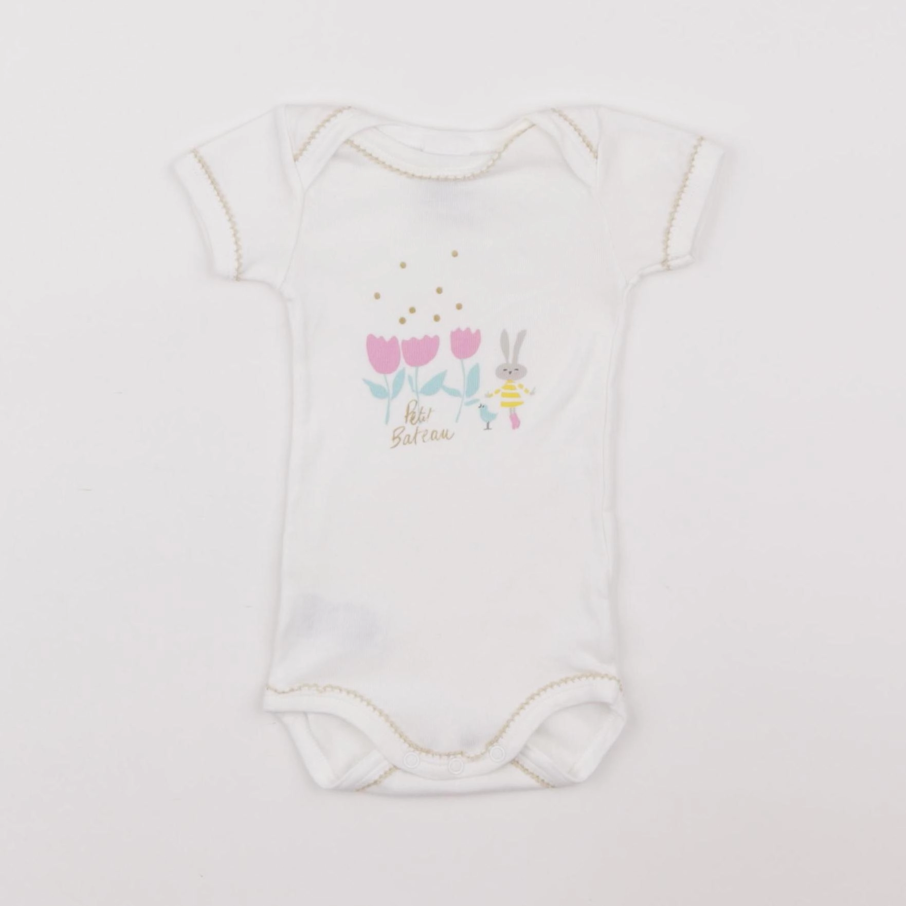 Petit Bateau - body blanc, or - 3 mois