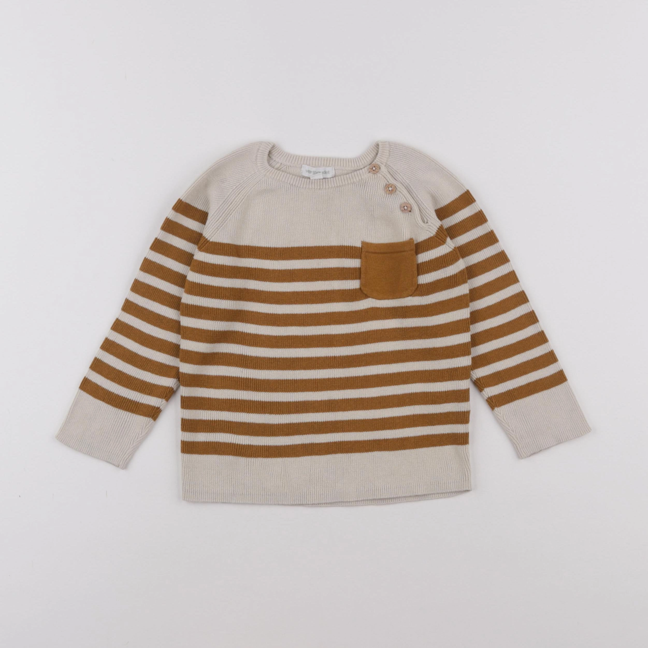 Vertbaudet - pull marron, beige - 24 mois