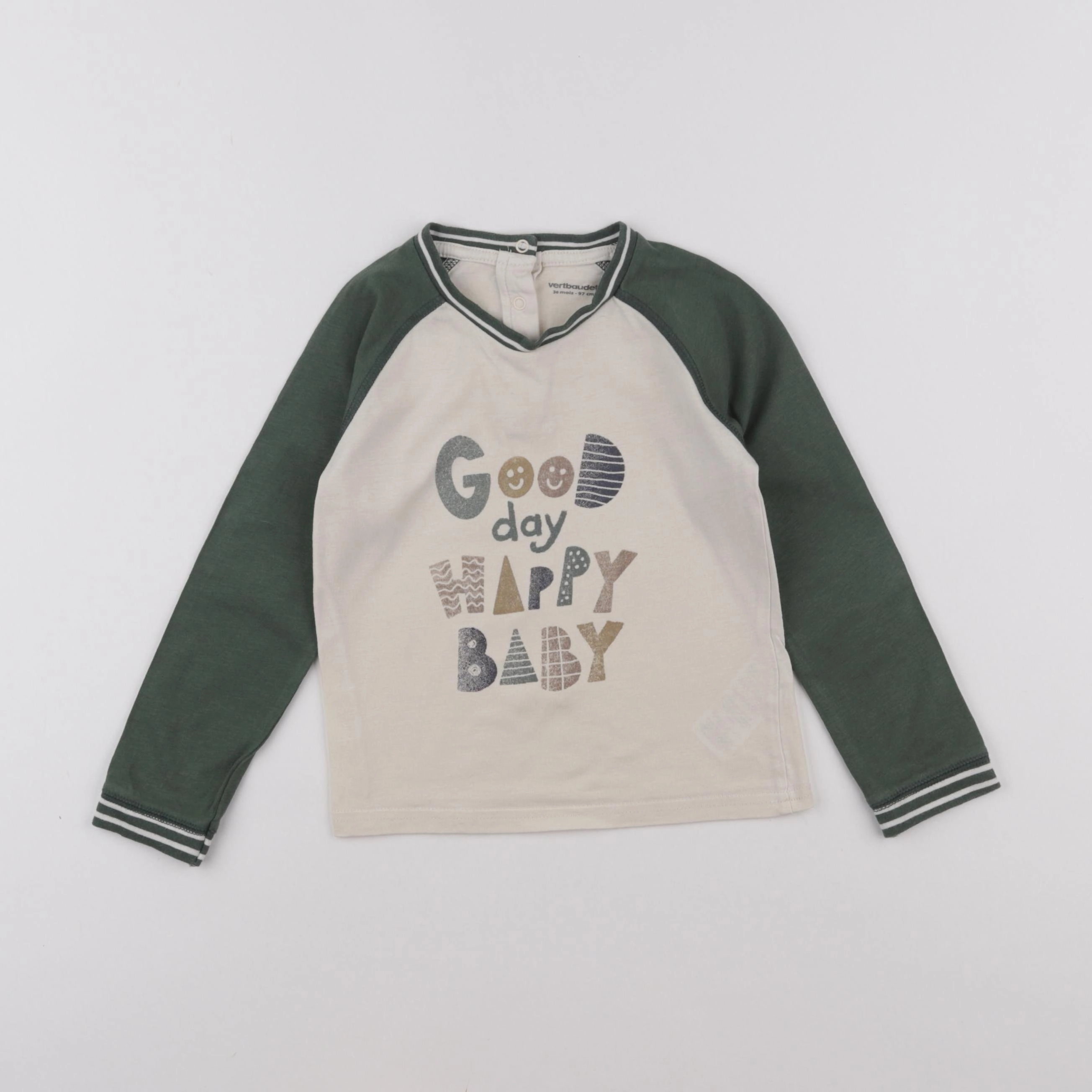 Vertbaudet - tee-shirt beige, vert - 36 mois