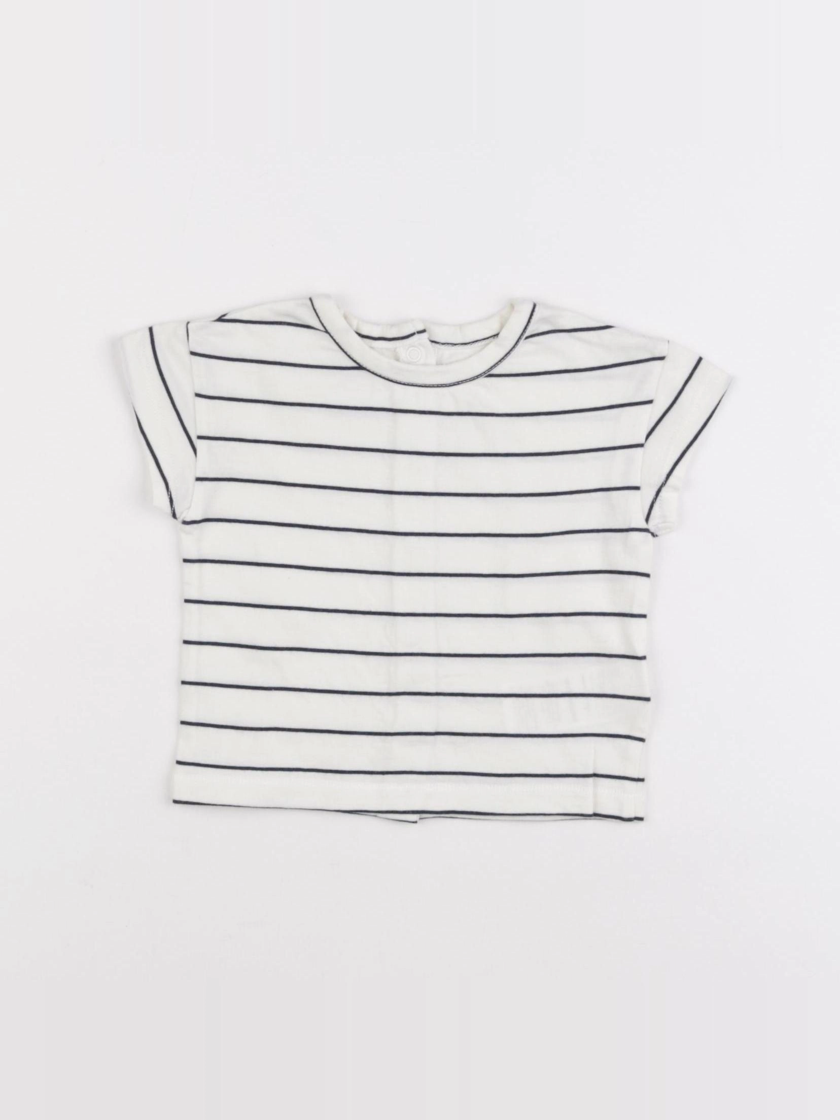 Vertbaudet - tee-shirt beige, bleu - 6 mois