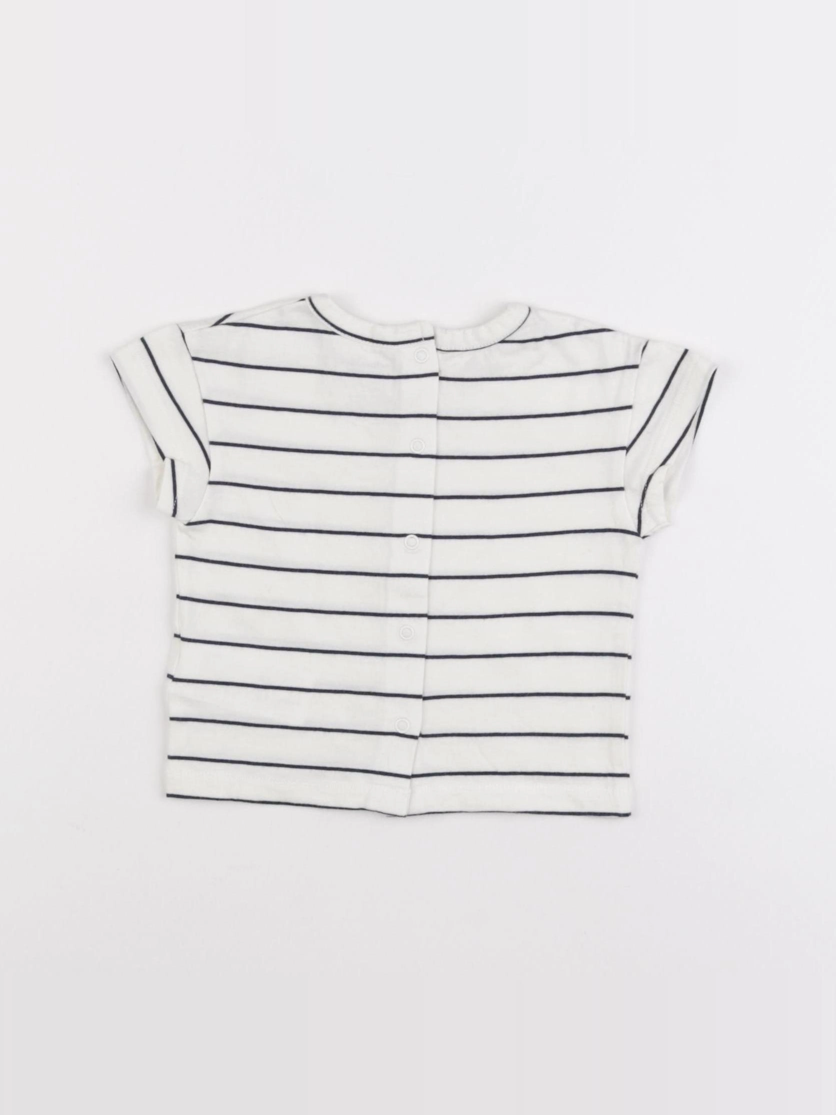 Vertbaudet - tee-shirt beige, bleu - 6 mois
