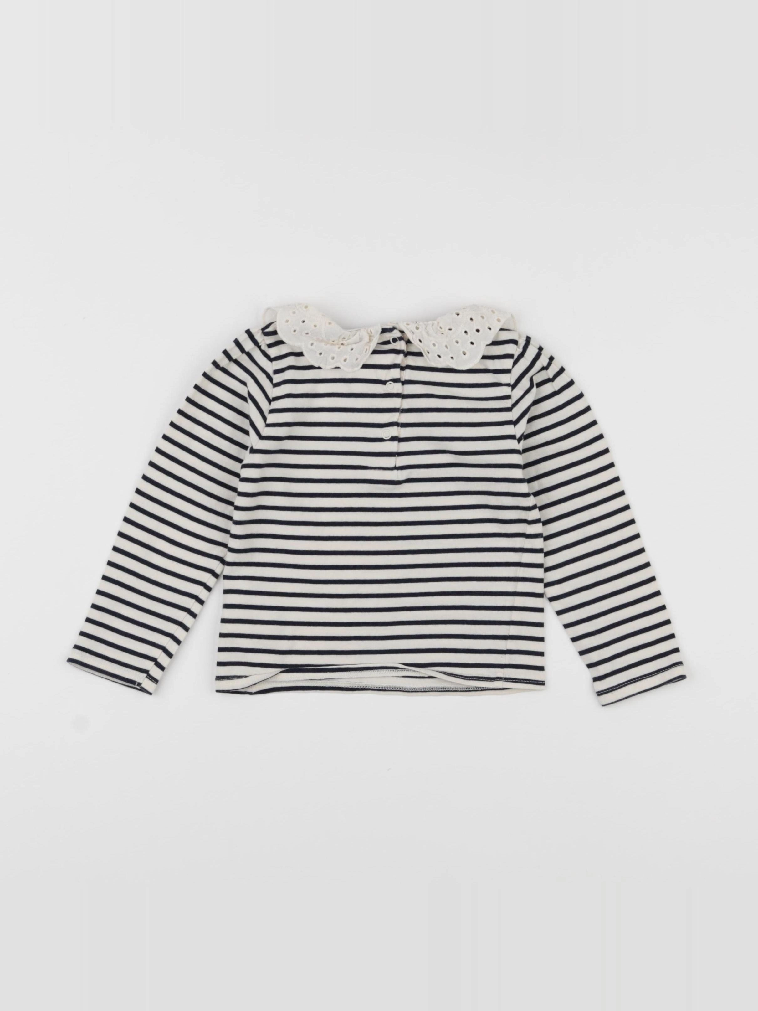 Vertbaudet - tee-shirt beige, bleu - 2 ans