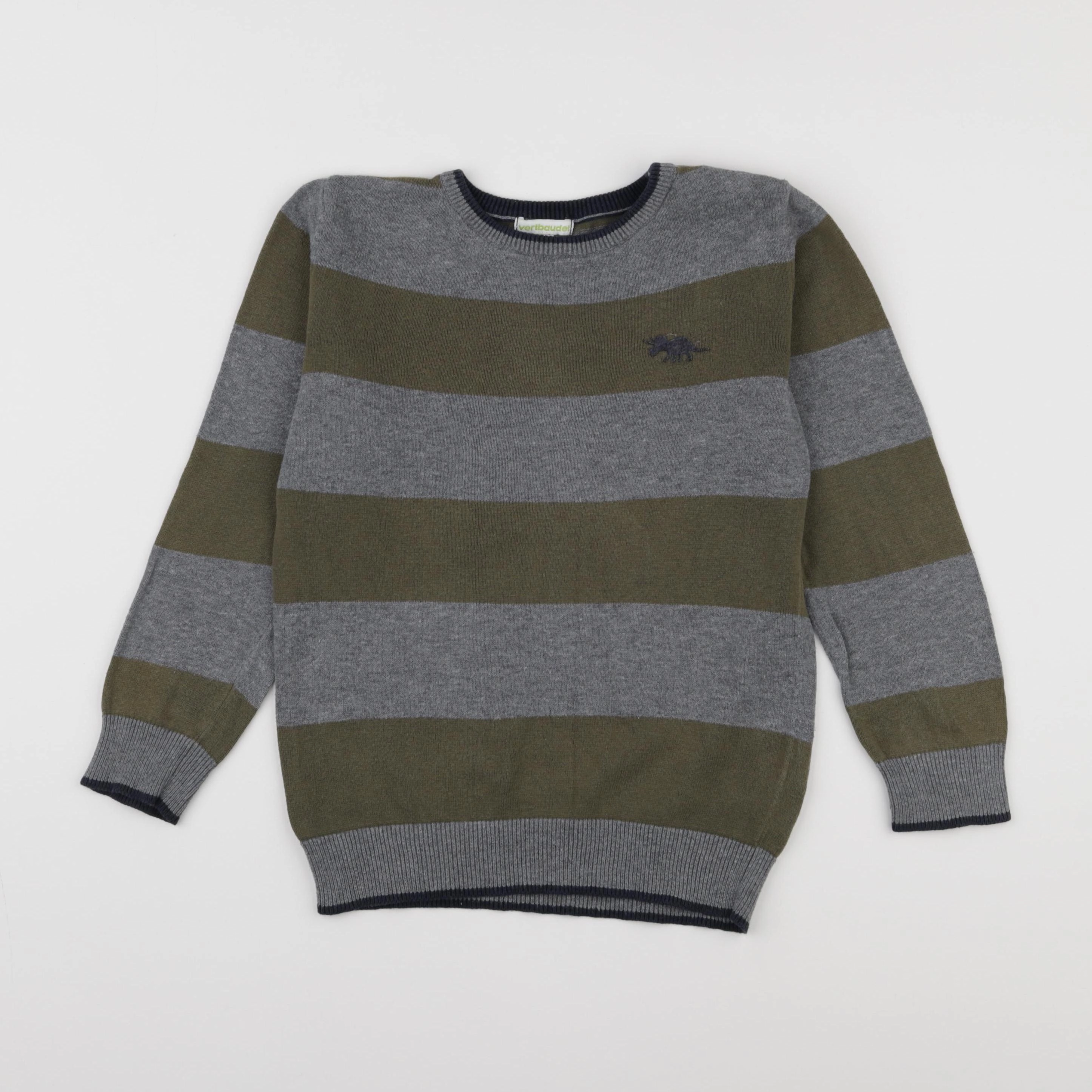 Vertbaudet - pull vert, gris - 8 ans