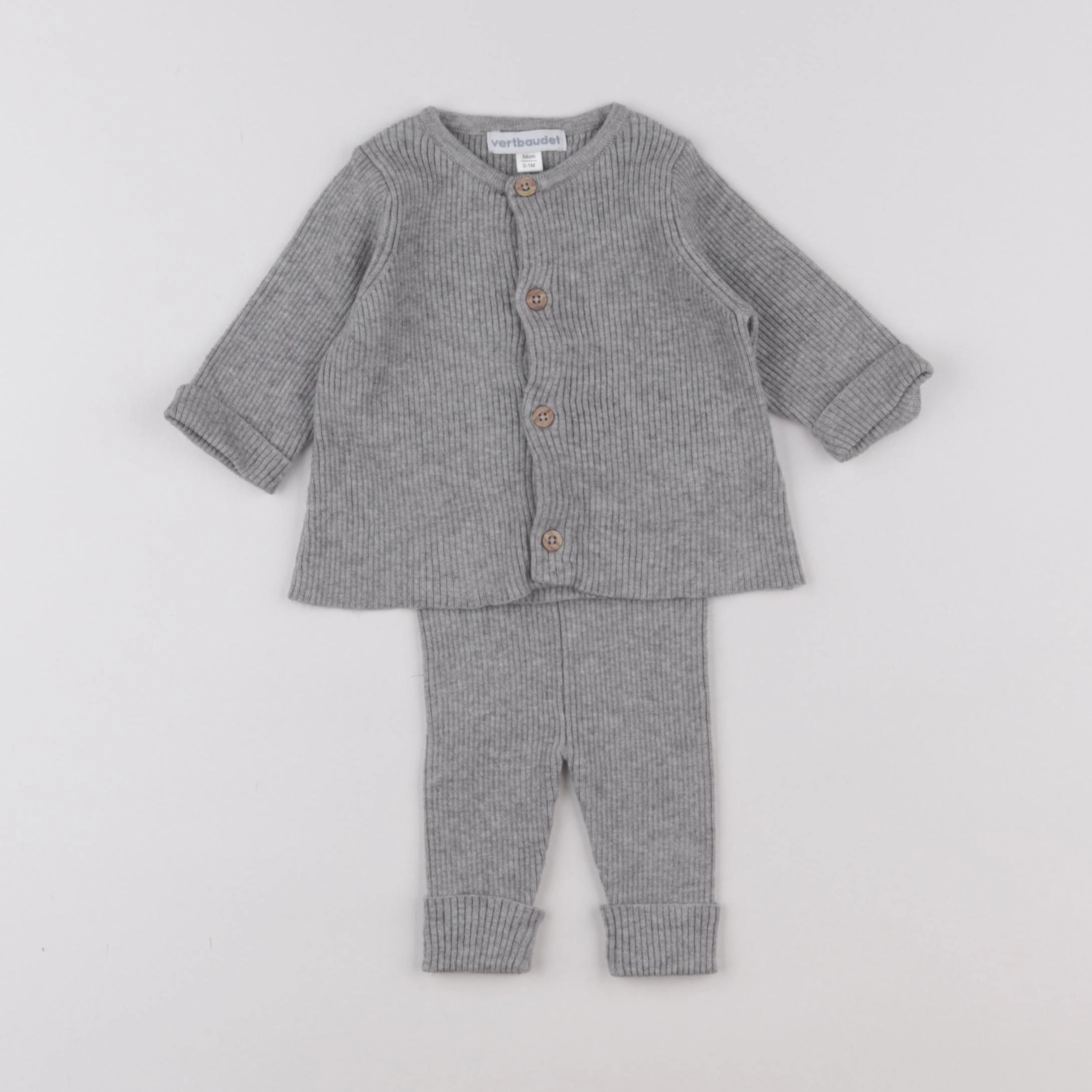 Vertbaudet - ensemble gris - 0/1 mois