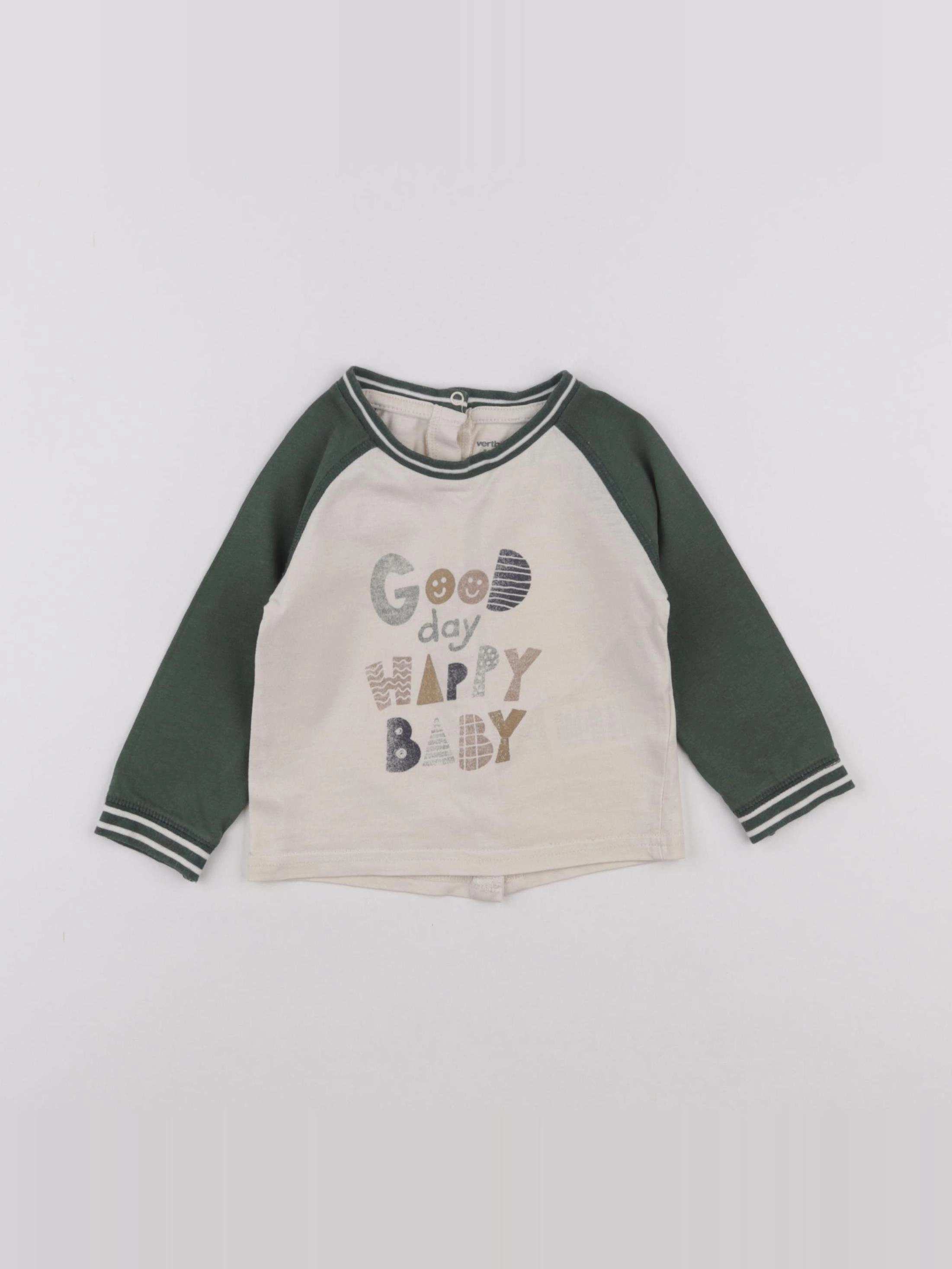 Vertbaudet - tee-shirt beige, vert - 9 mois
