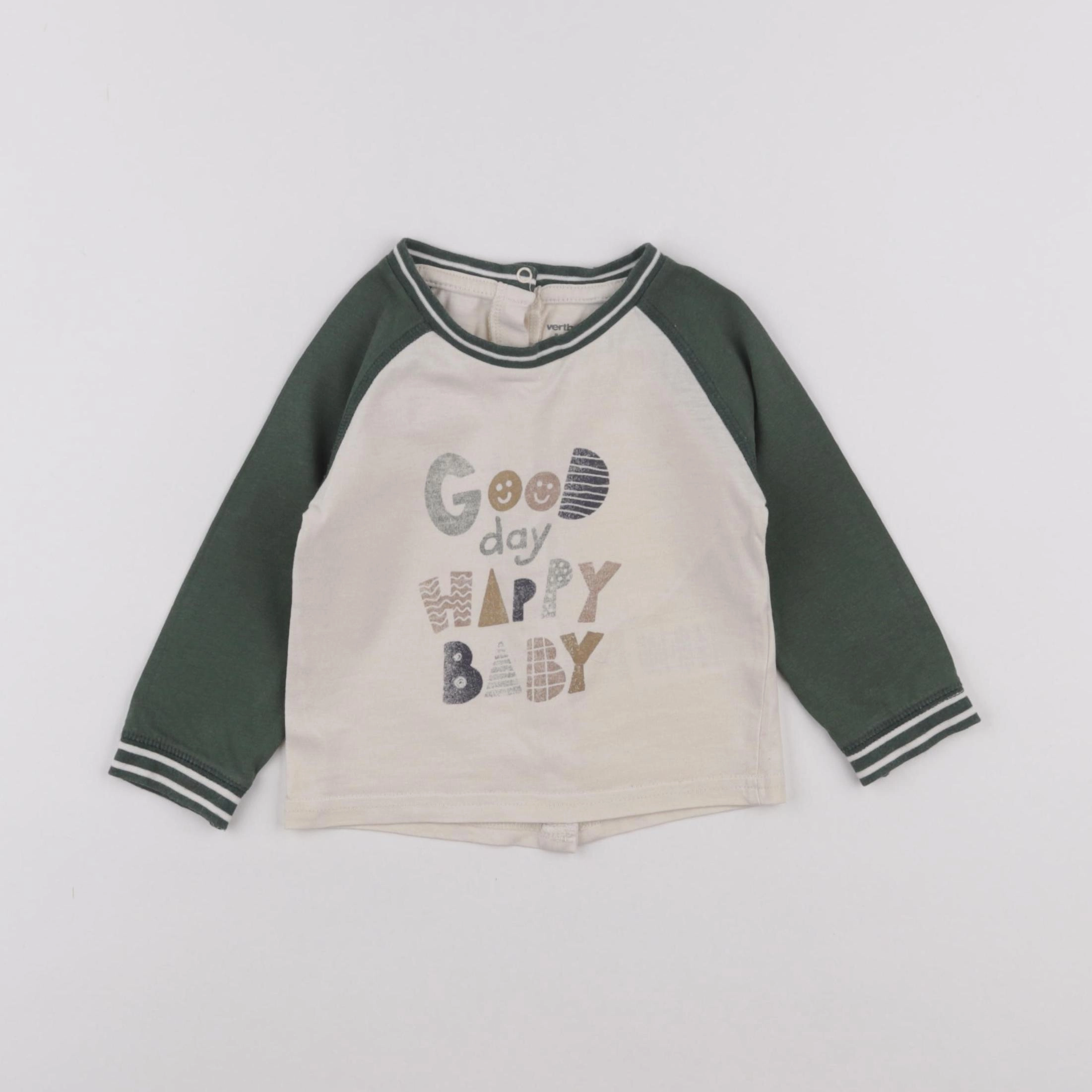 Vertbaudet - tee-shirt beige, vert - 9 mois