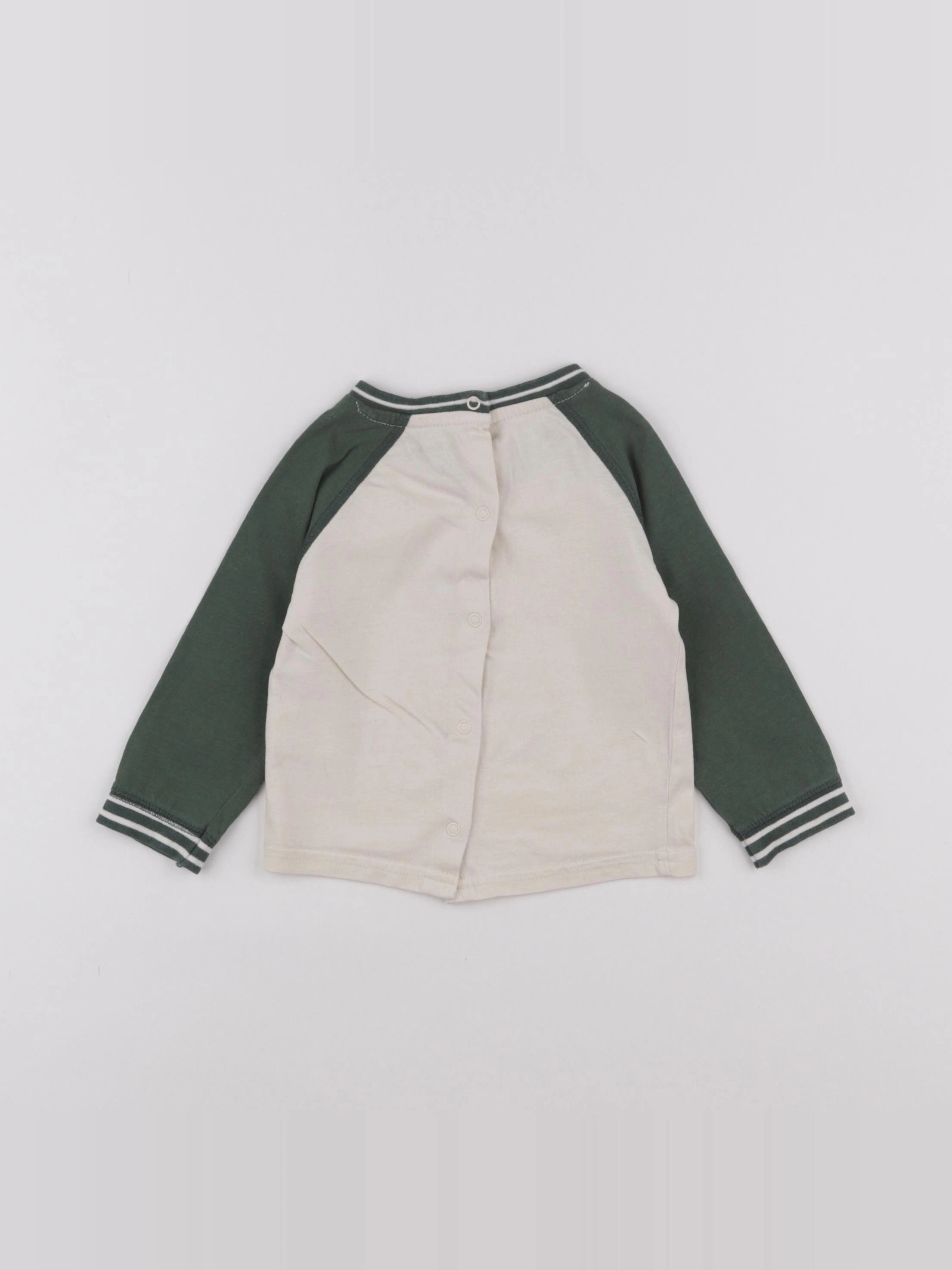 Vertbaudet - tee-shirt beige, vert - 9 mois