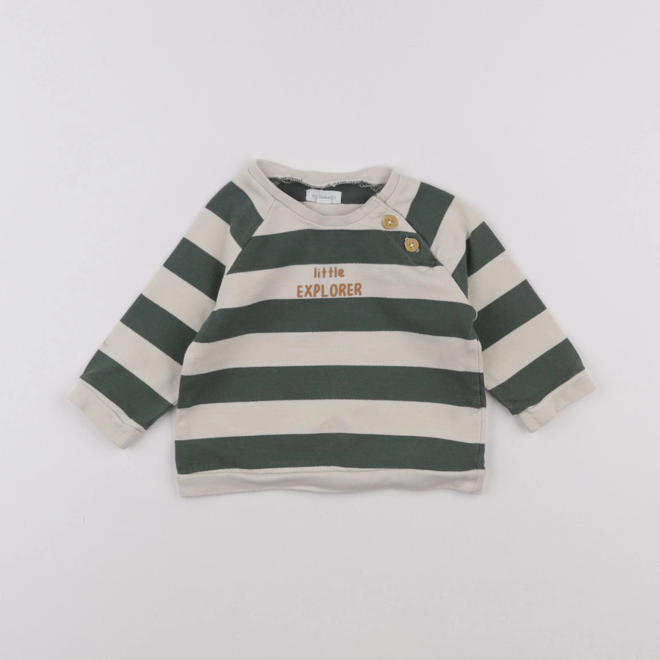 Vertbaudet - sweat beige, vert - 9 mois