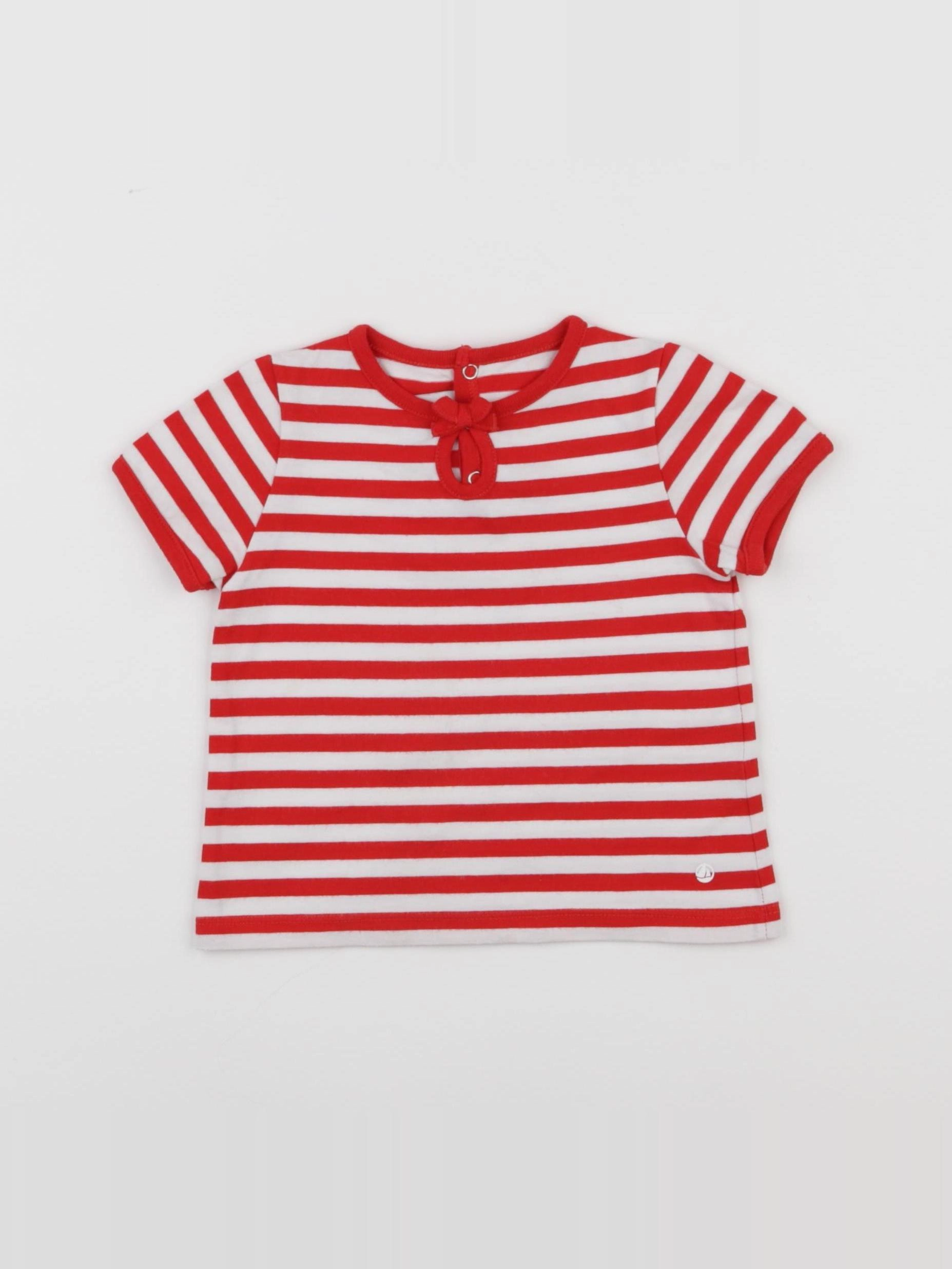 Petit Bateau - tee-shirt blanc, rouge - 12 mois