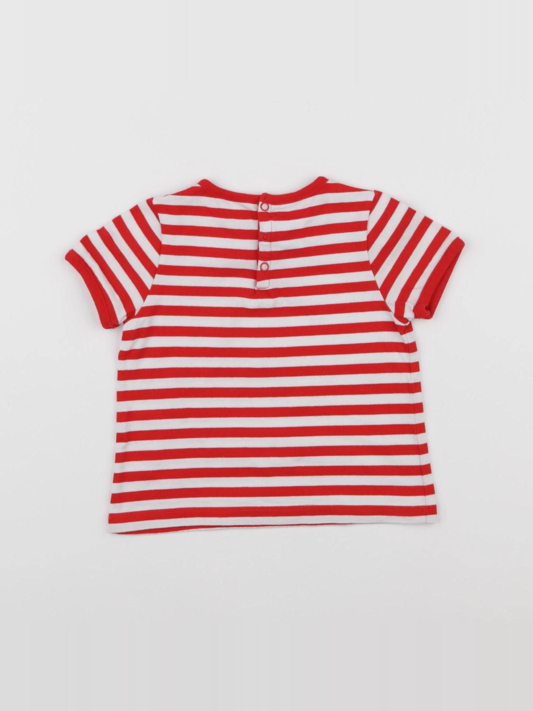 Petit Bateau - tee-shirt blanc, rouge - 12 mois