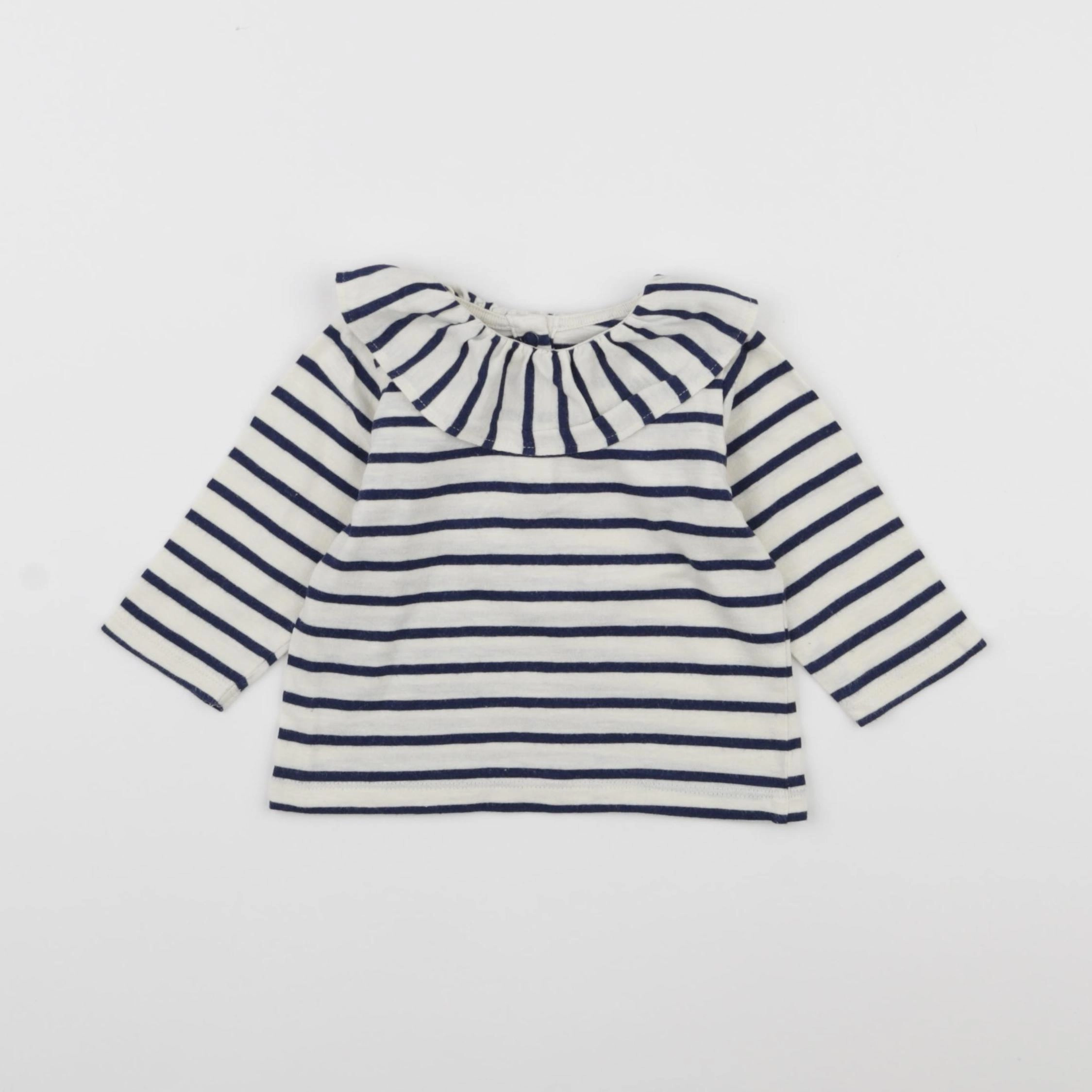 Petit Bateau - tee-shirt blanc, bleu - 6 mois