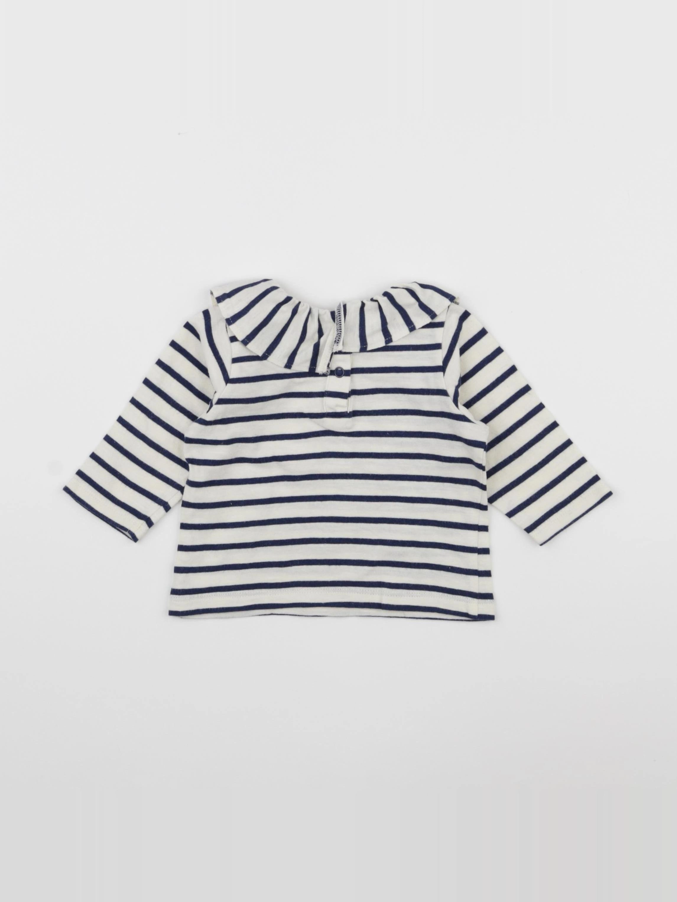 Petit Bateau - tee-shirt blanc, bleu - 6 mois
