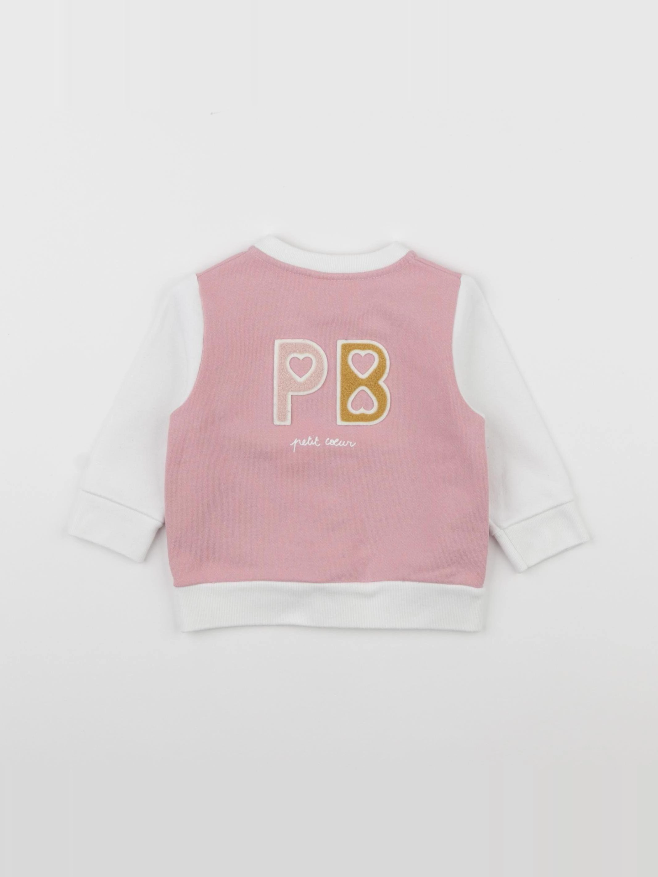 Petit Bateau - sweat imprimé au dos rose, blanc - 6 mois
