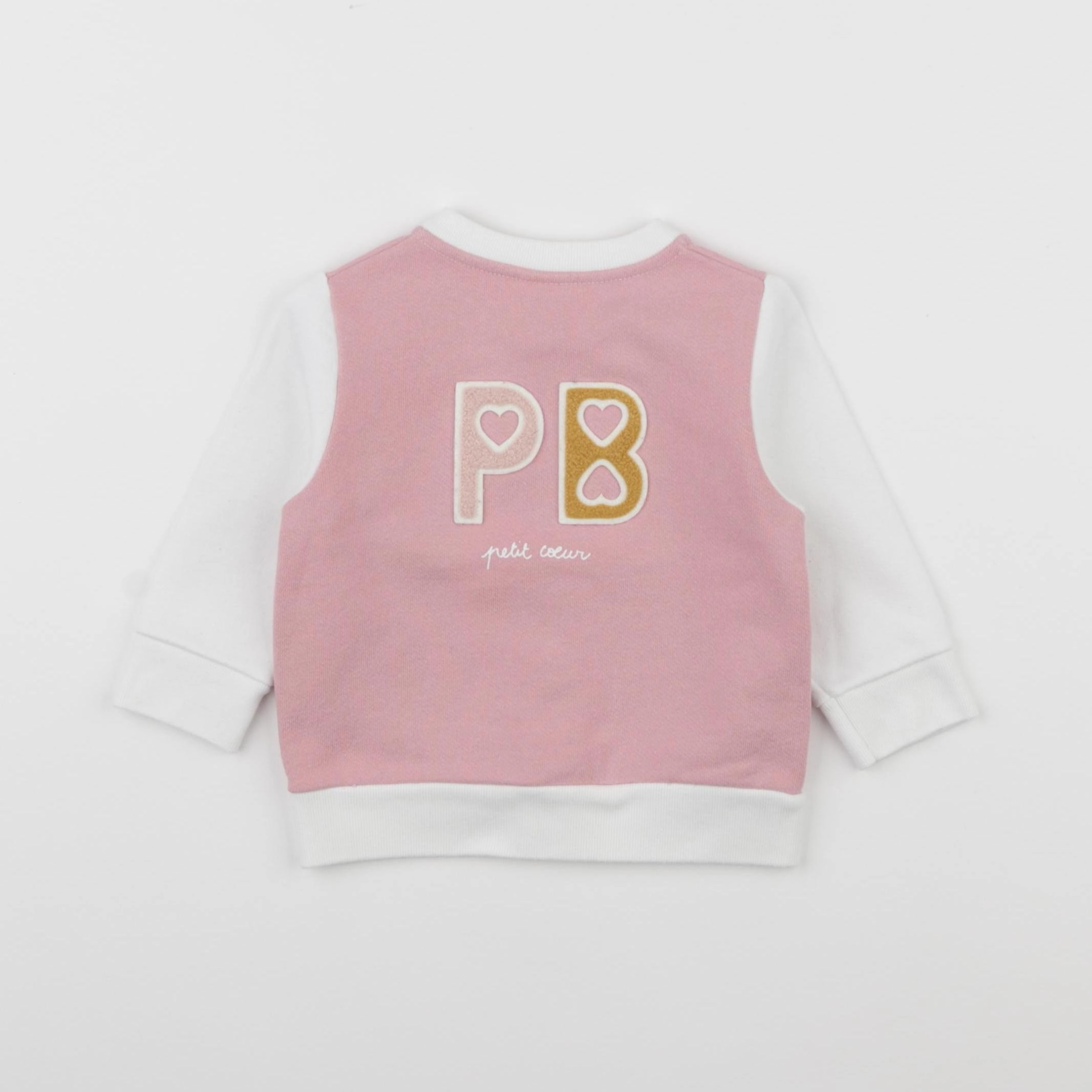 Petit Bateau - sweat imprimé au dos rose, blanc - 6 mois
