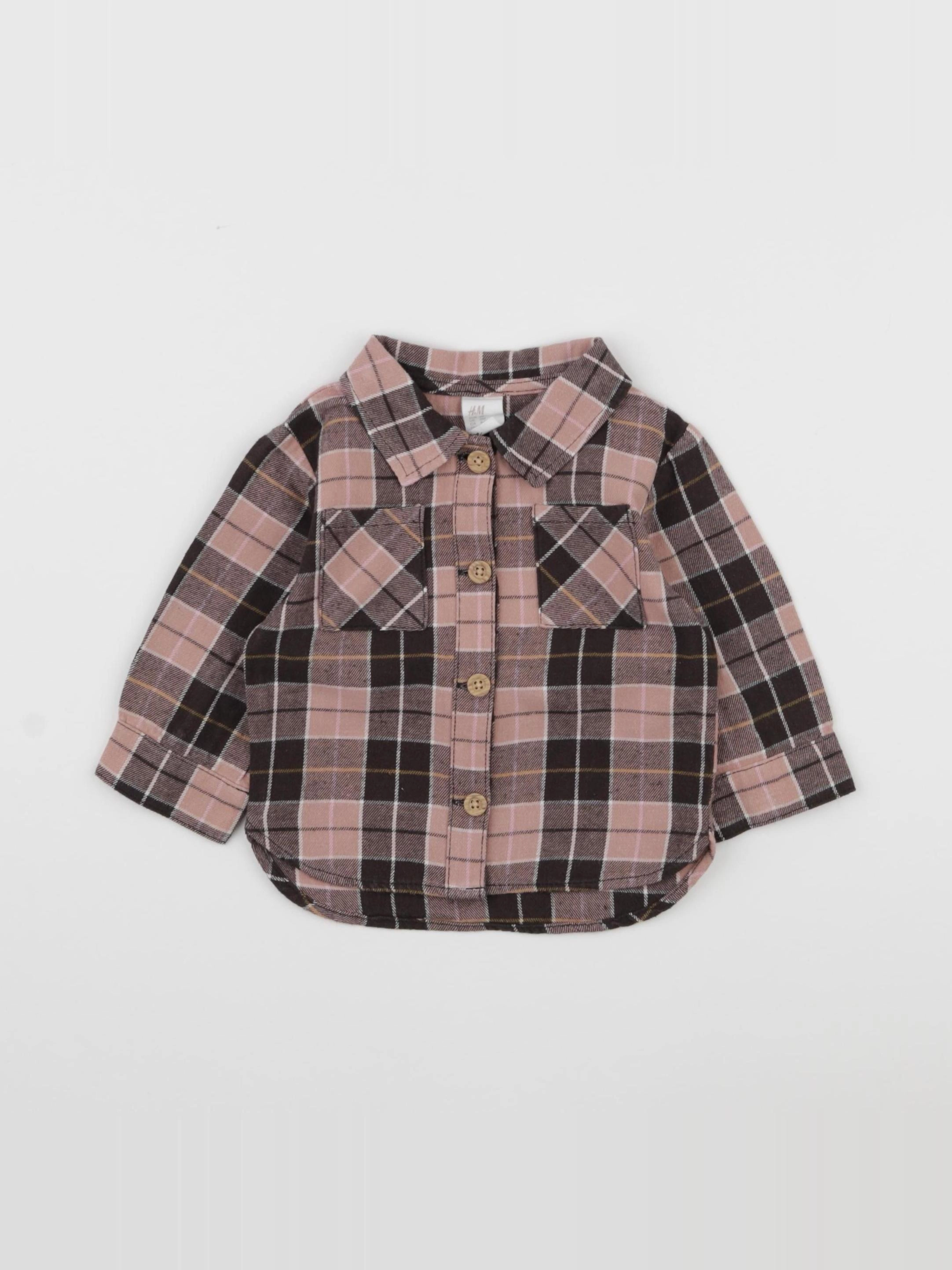 H&M - chemise marron, rose - 3/6 mois