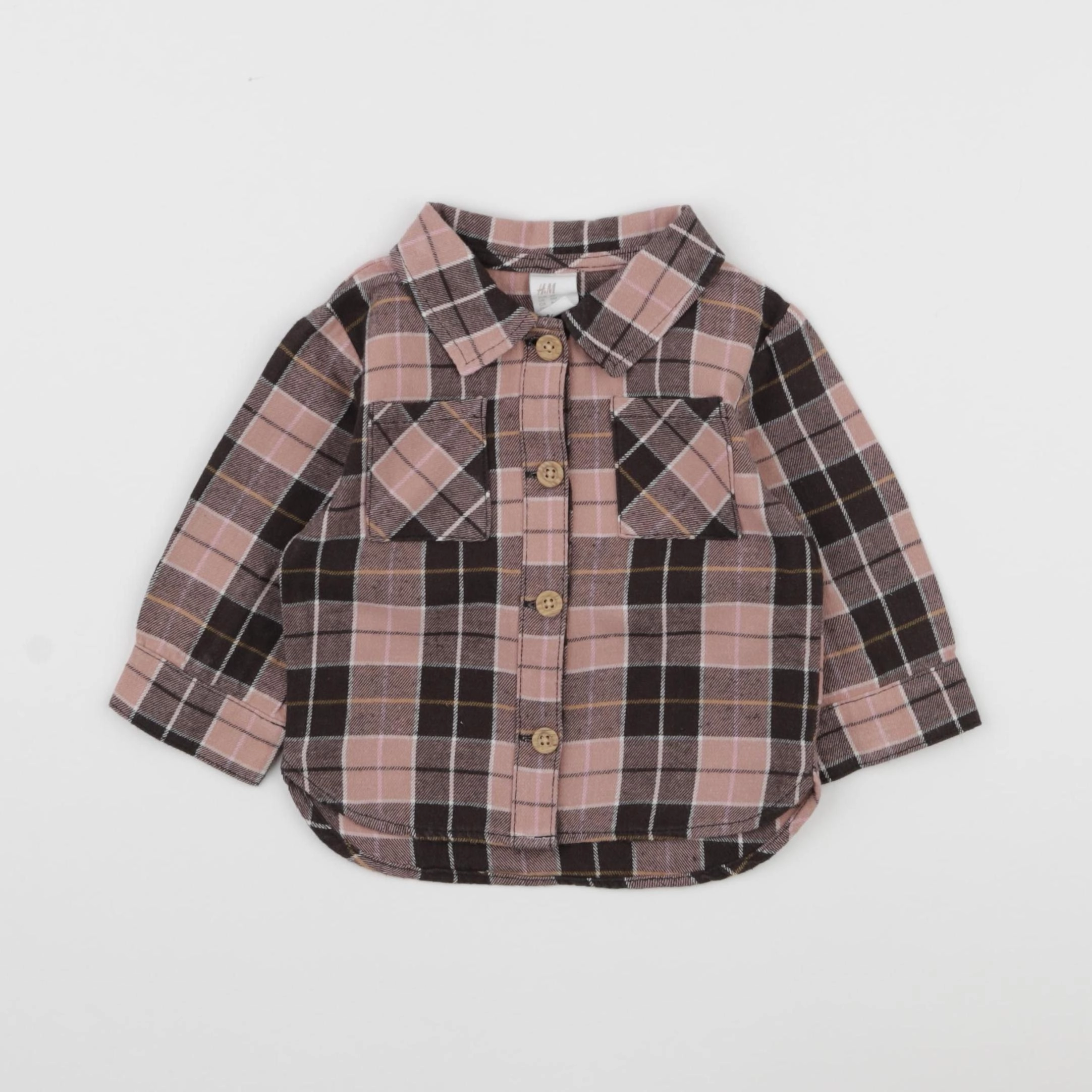 H&M - chemise marron, rose - 3/6 mois