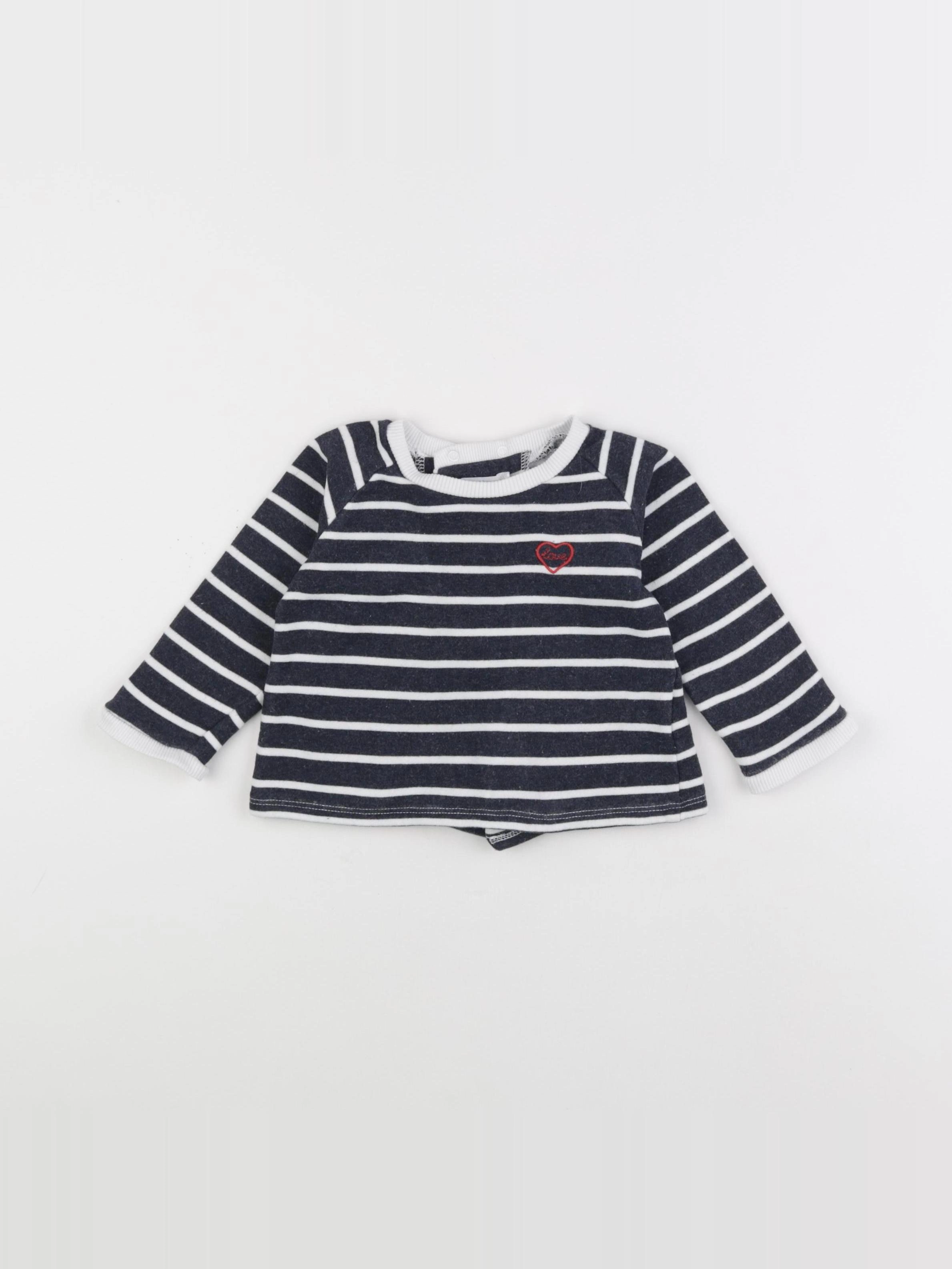 Boutchou - sweat bleu, blanc - 12 mois
