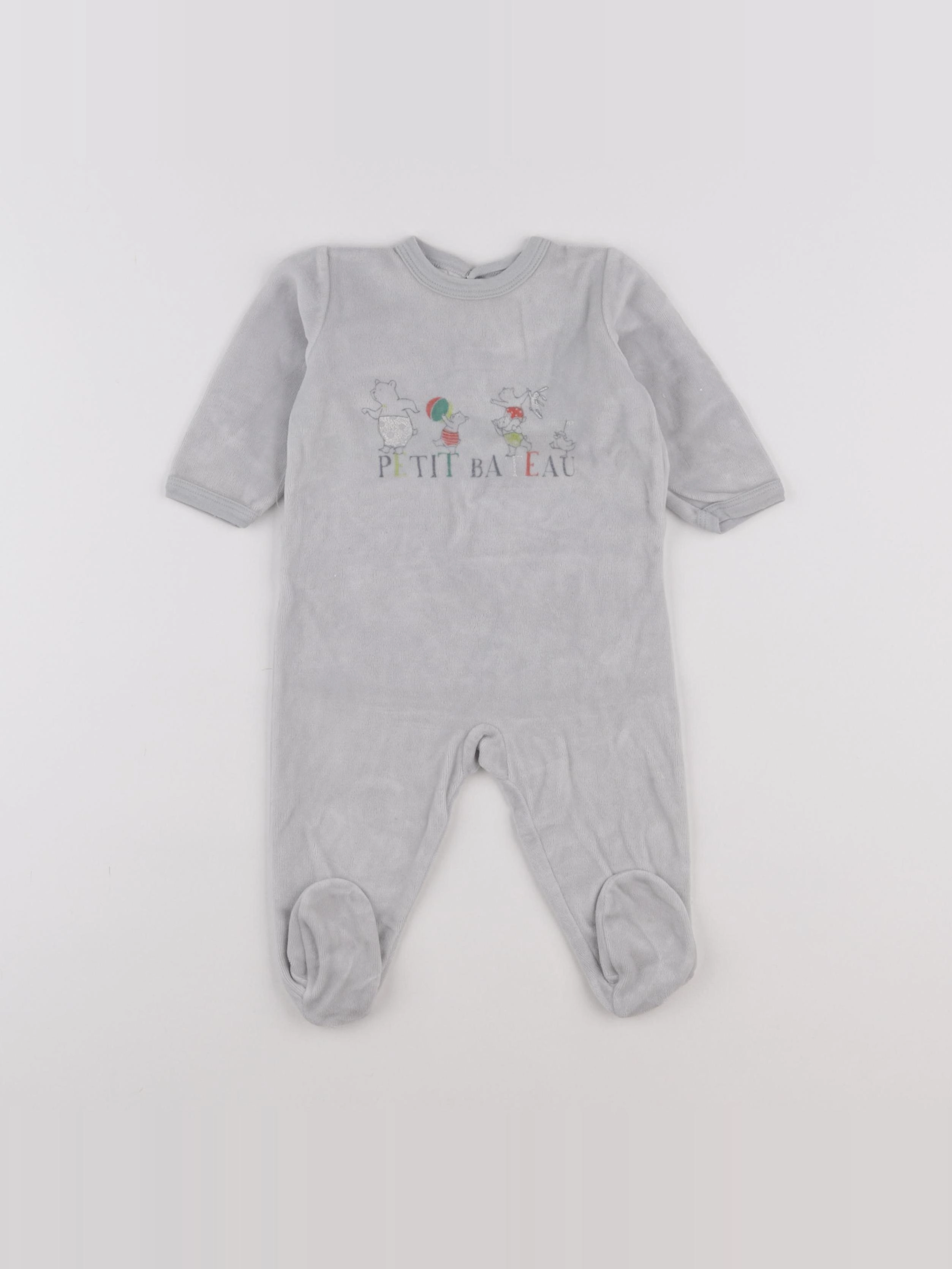 Petit Bateau - pyjama velours gris - 6 mois