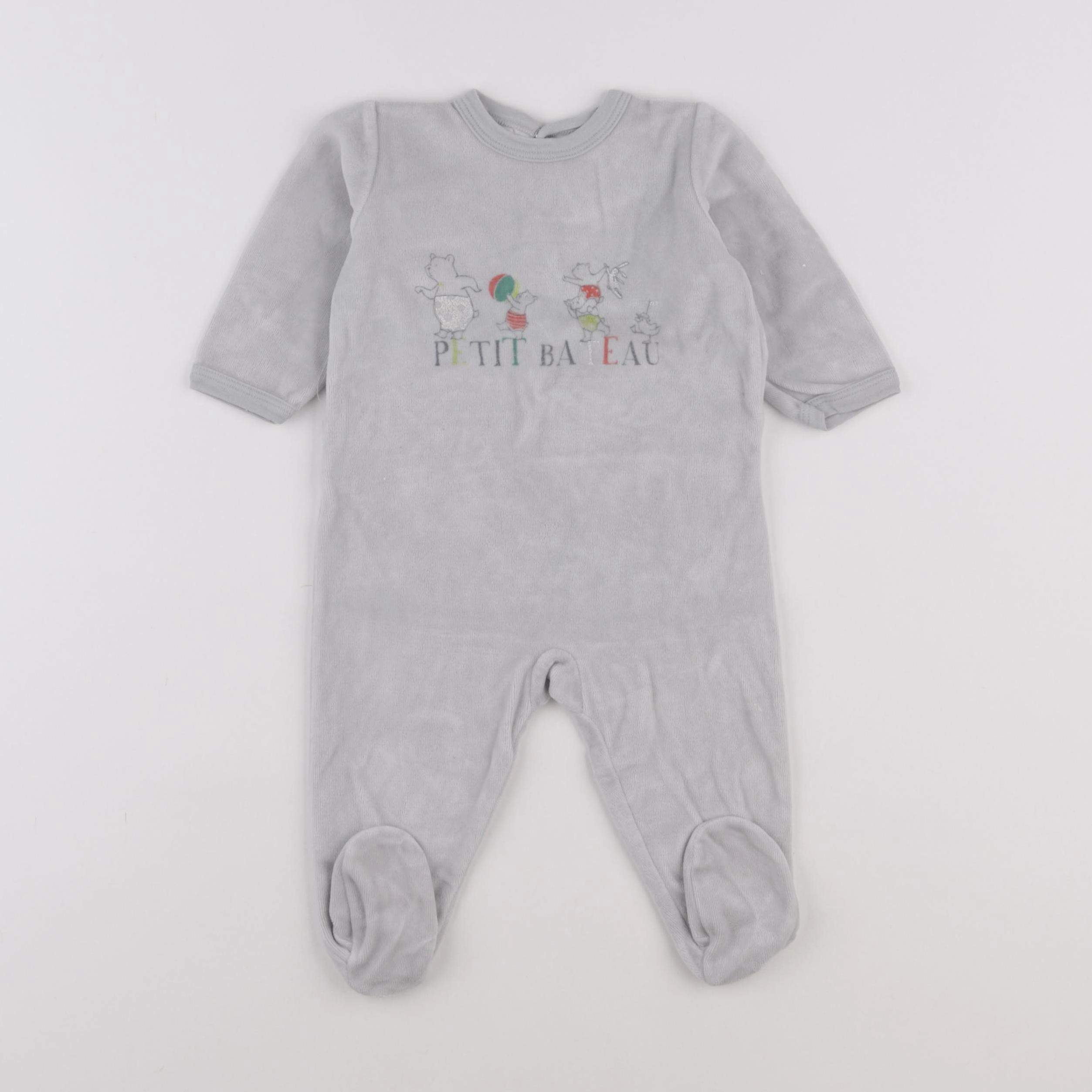 Petit Bateau - pyjama velours gris - 6 mois