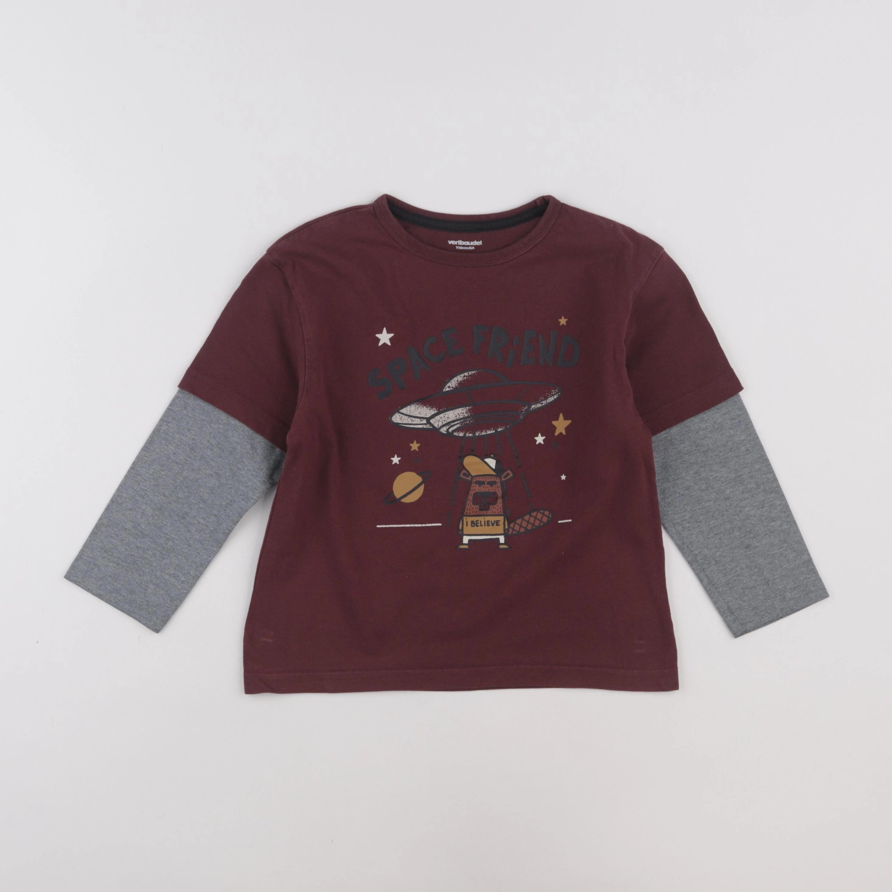 Vertbaudet - tee-shirt gris, rouge - 6 ans