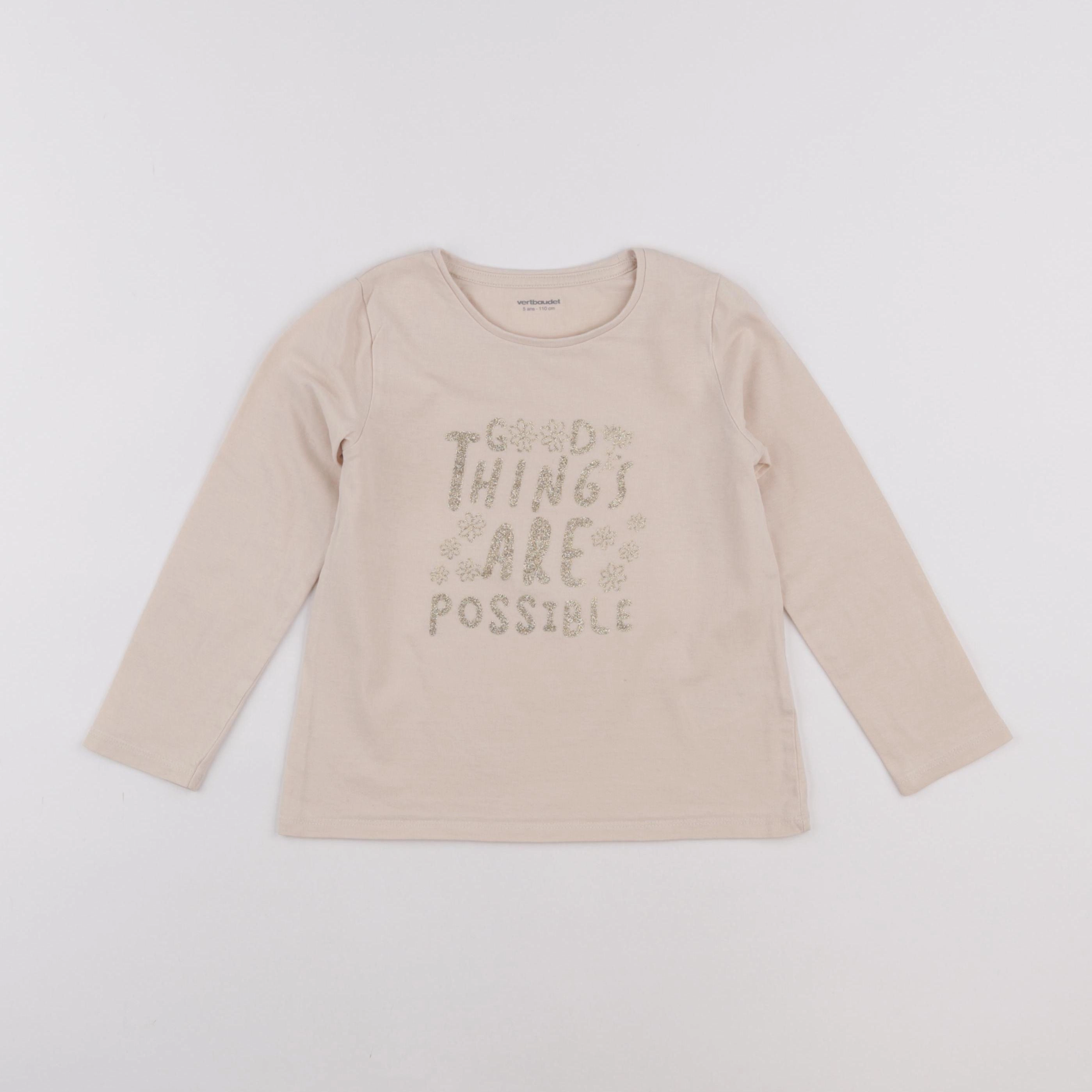 Vertbaudet - tee-shirt beige, or - 5 ans