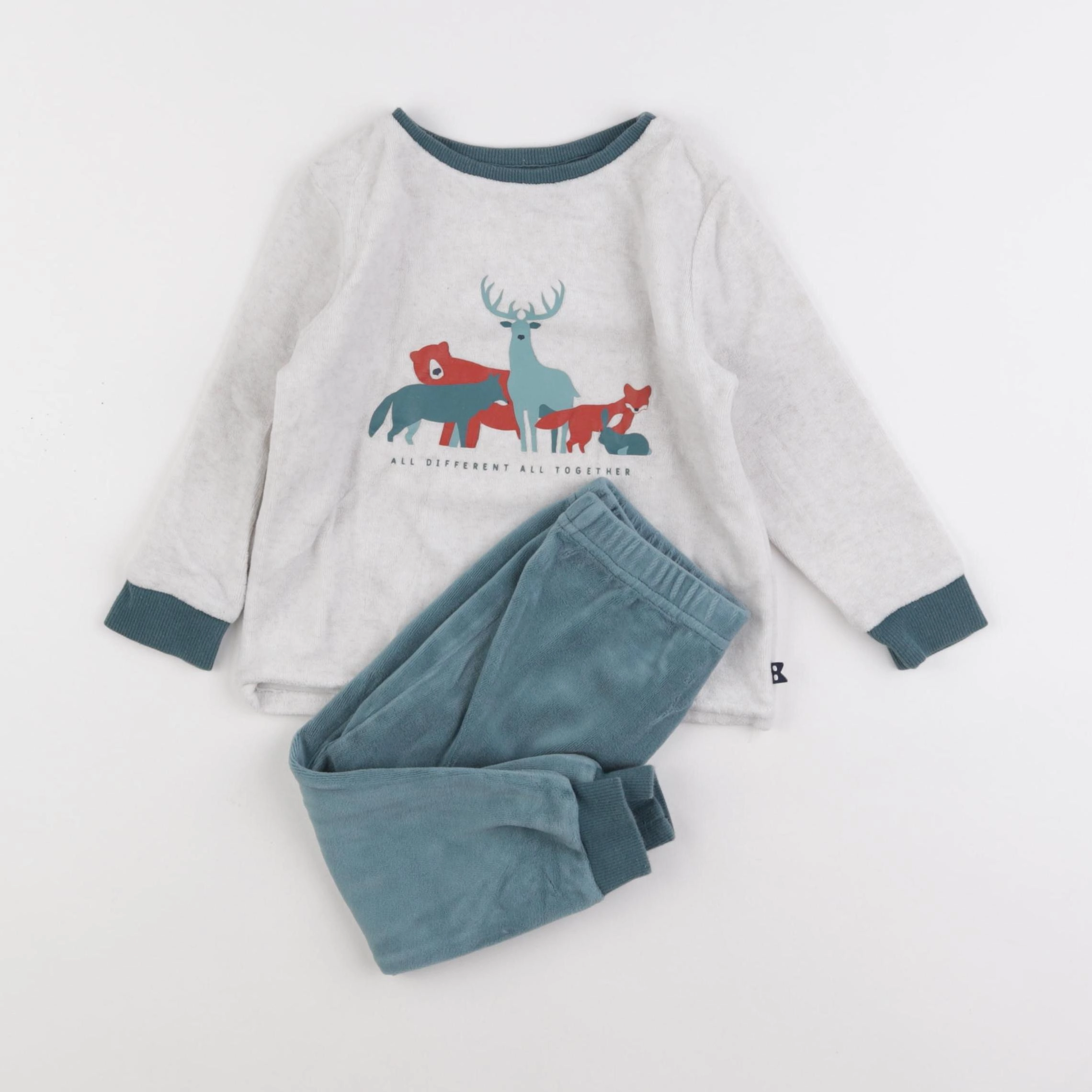 Okaidi - pyjama velours bleu, blanc - 2 ans