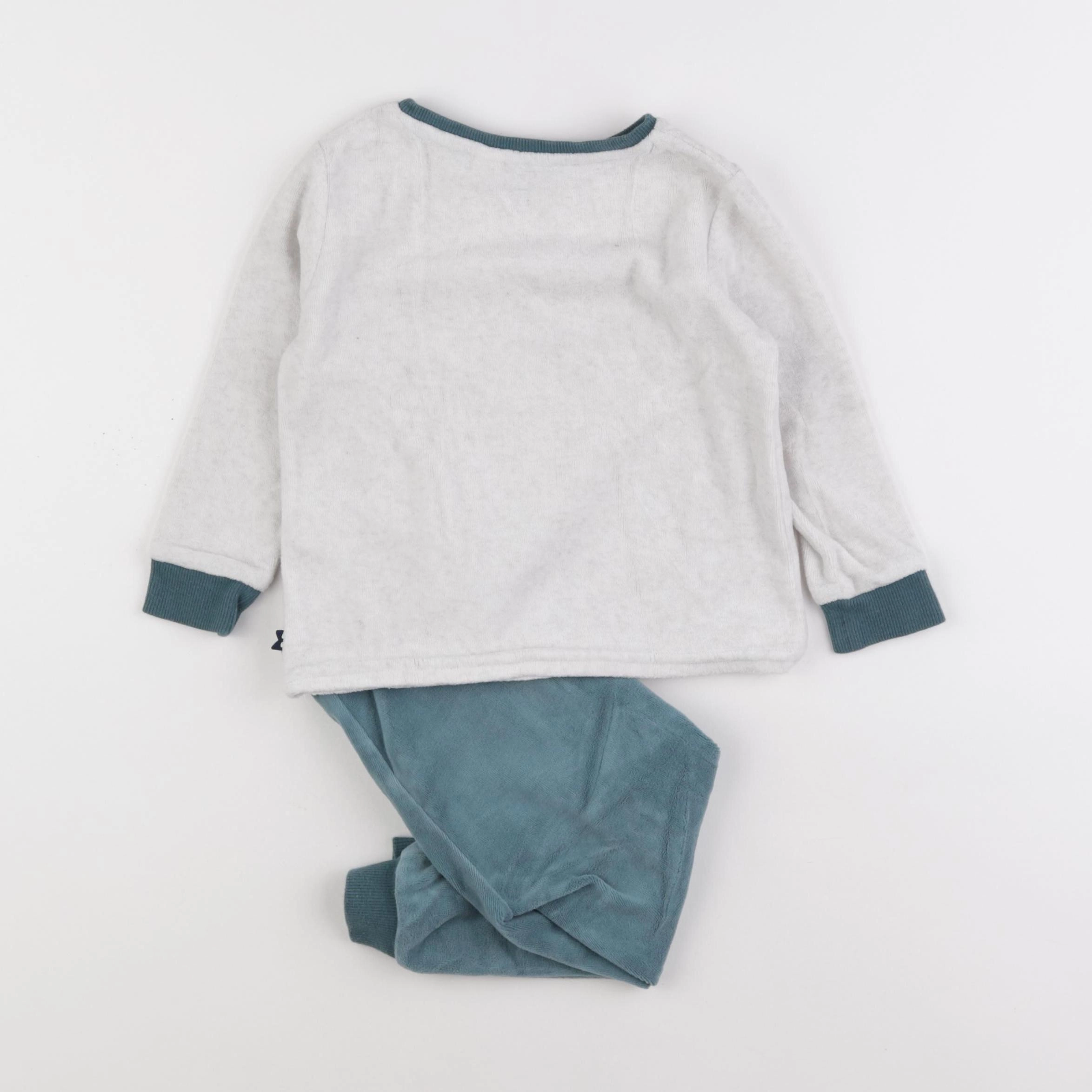 Okaidi - pyjama velours bleu, blanc - 2 ans