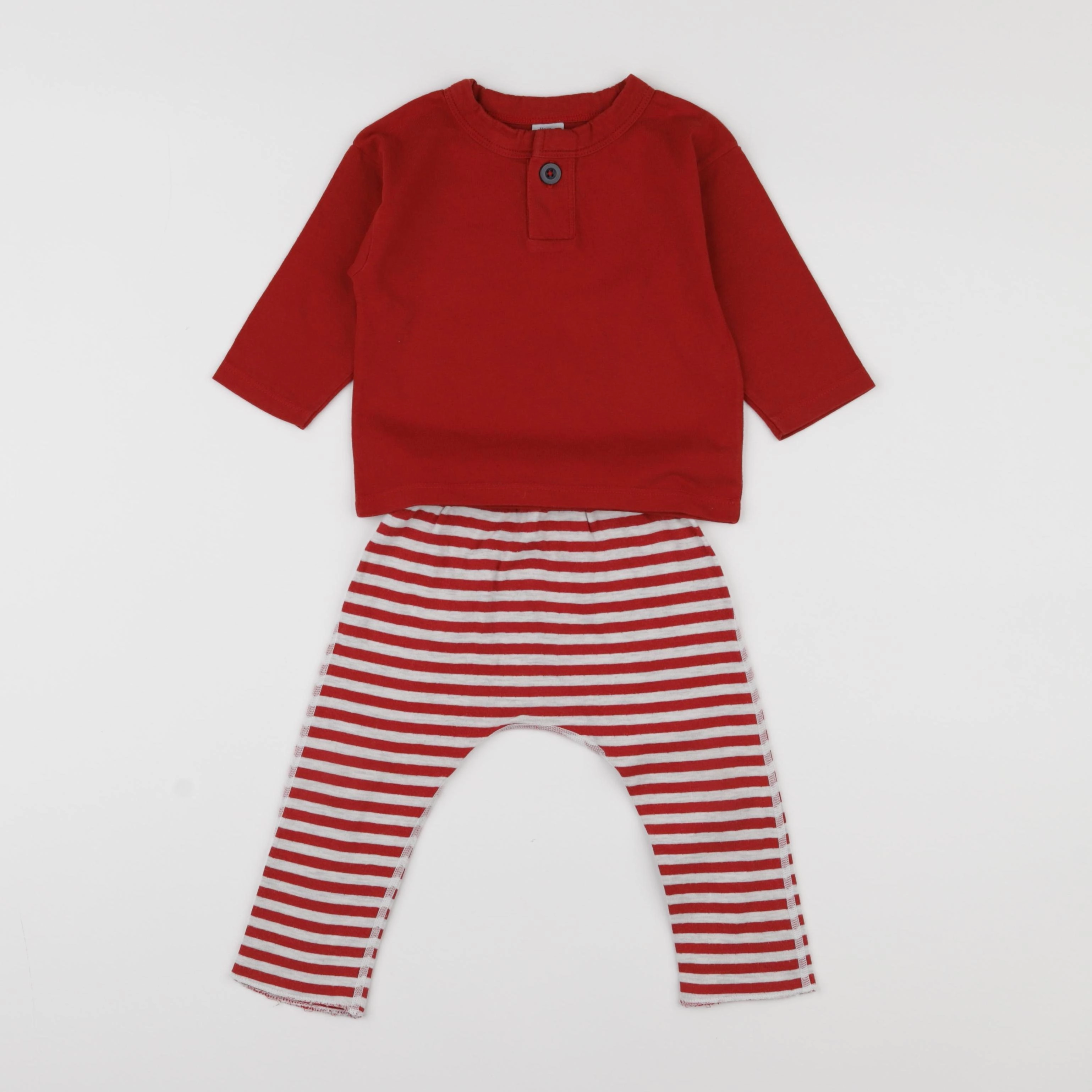 Petit Bateau - pyjama coton rouge, beige - 12 mois
