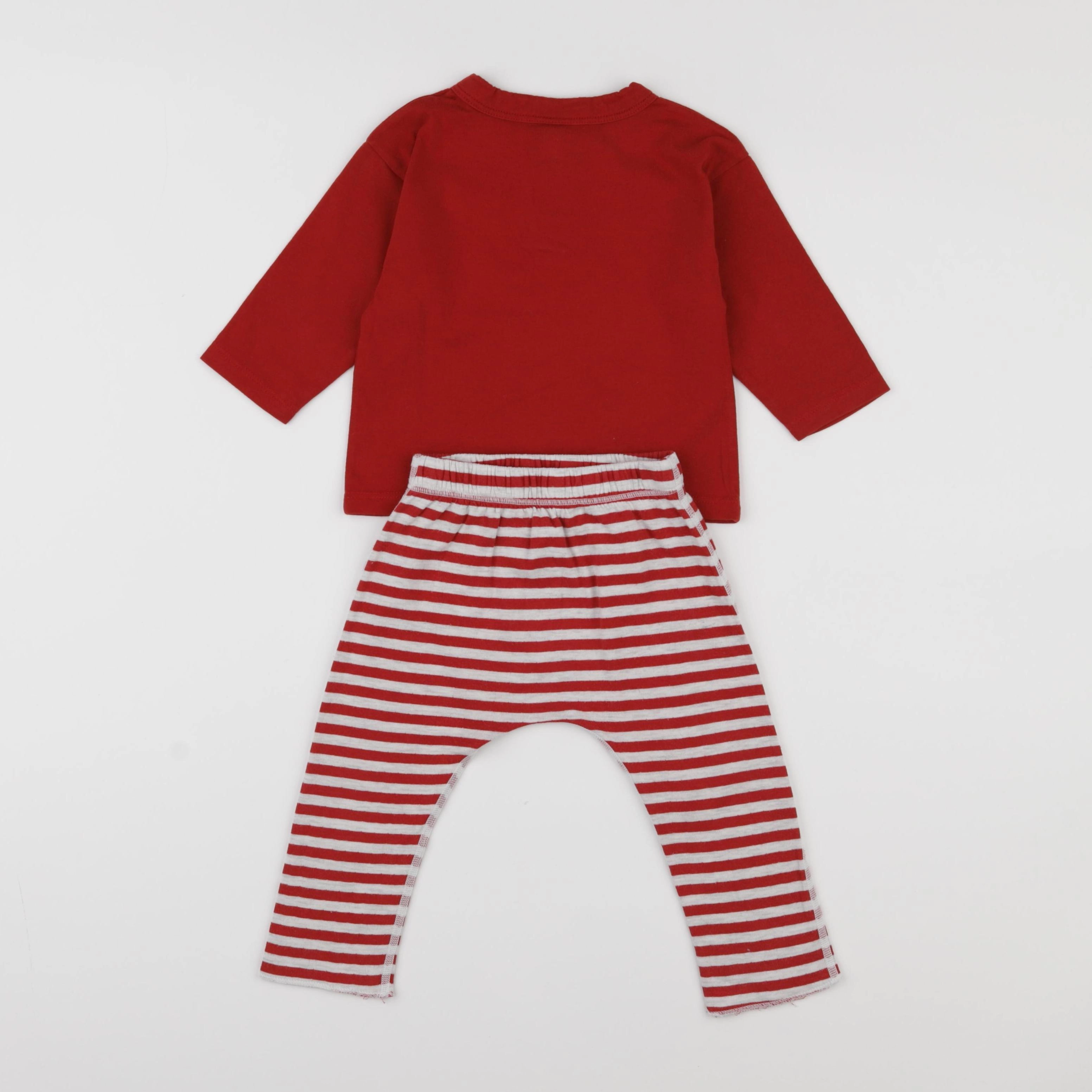 Petit Bateau - pyjama coton rouge, beige - 12 mois