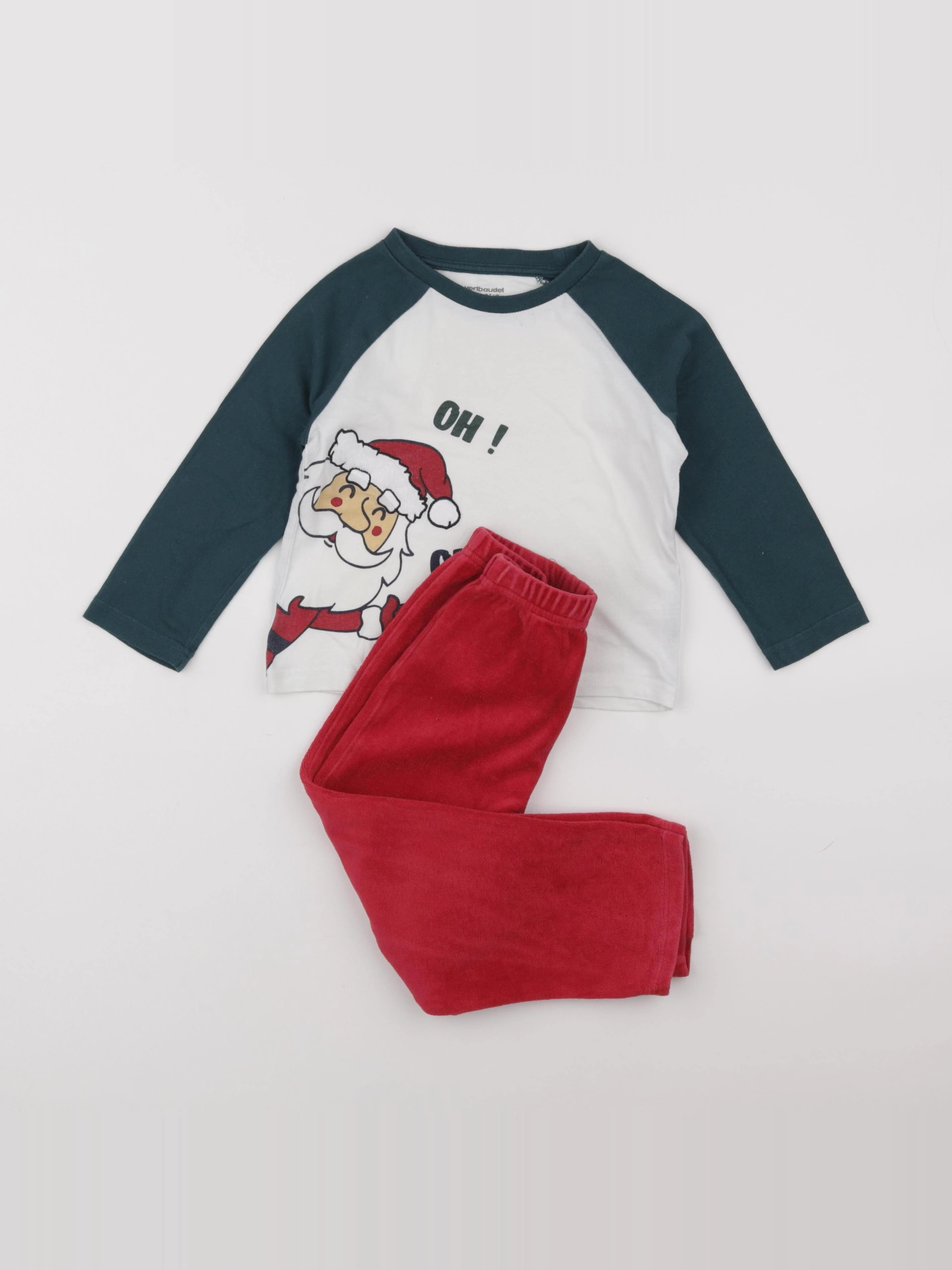 Vertbaudet - pyjama velours rouge, vert - 3 ans