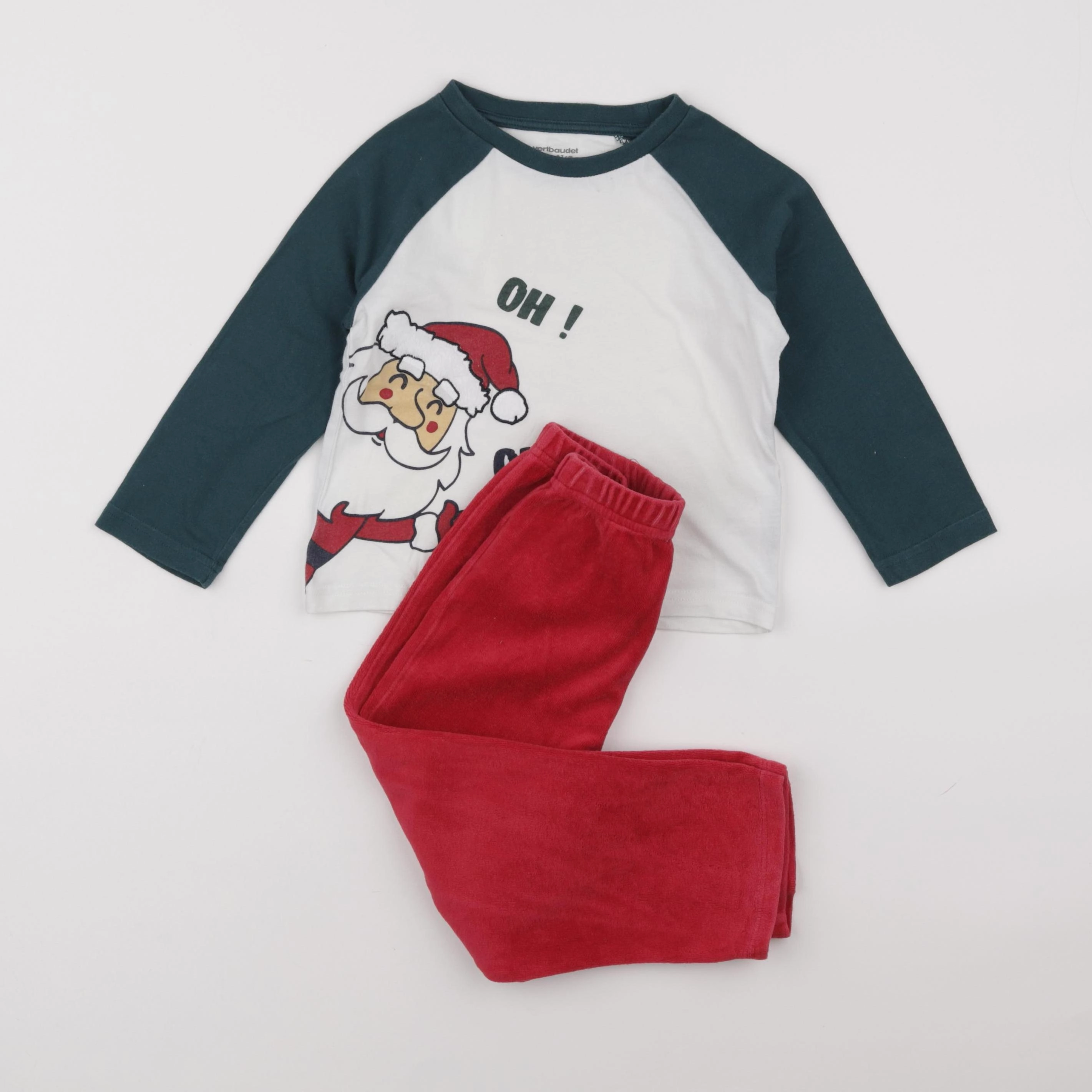 Vertbaudet - pyjama velours rouge, vert - 3 ans