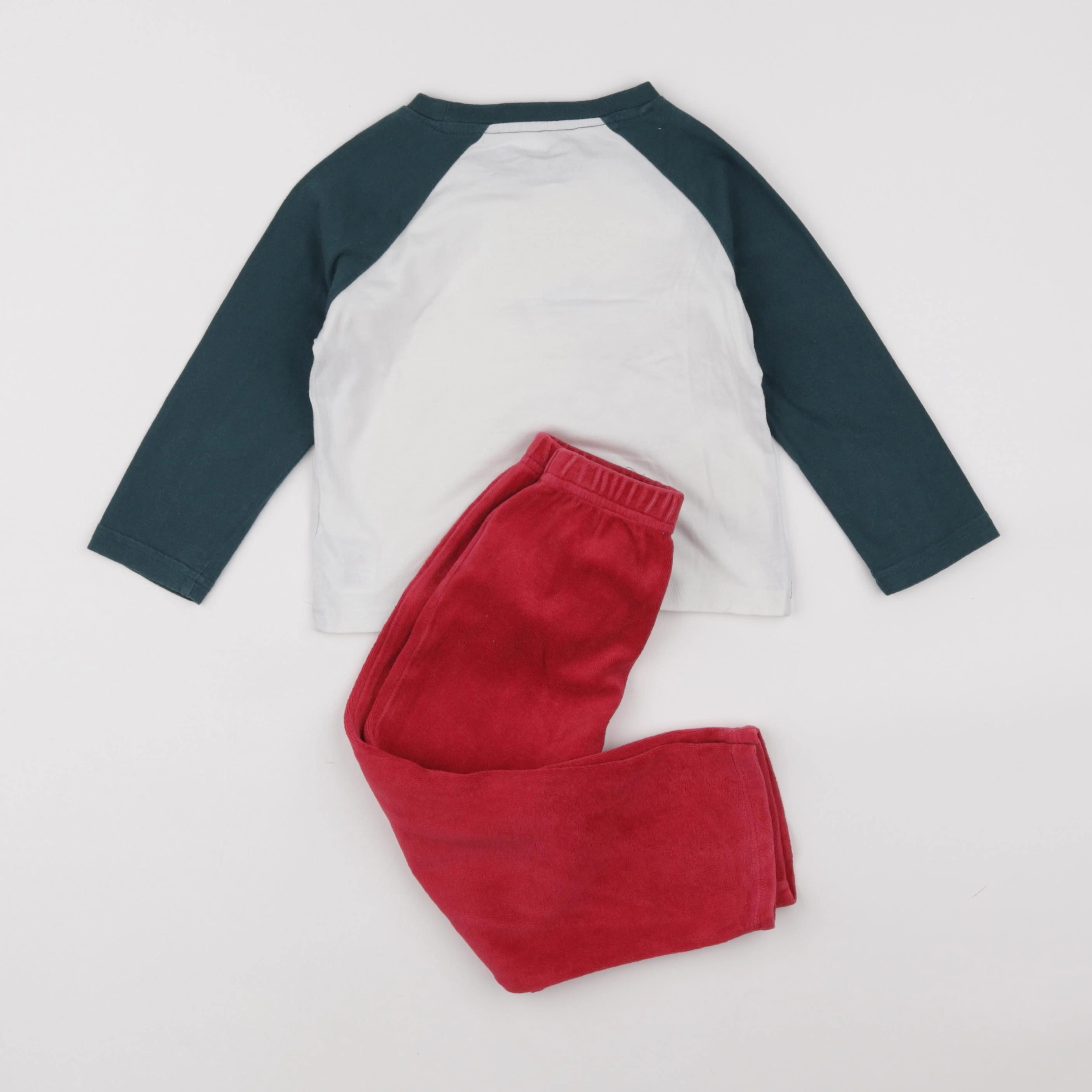 Vertbaudet - pyjama velours rouge, vert - 3 ans