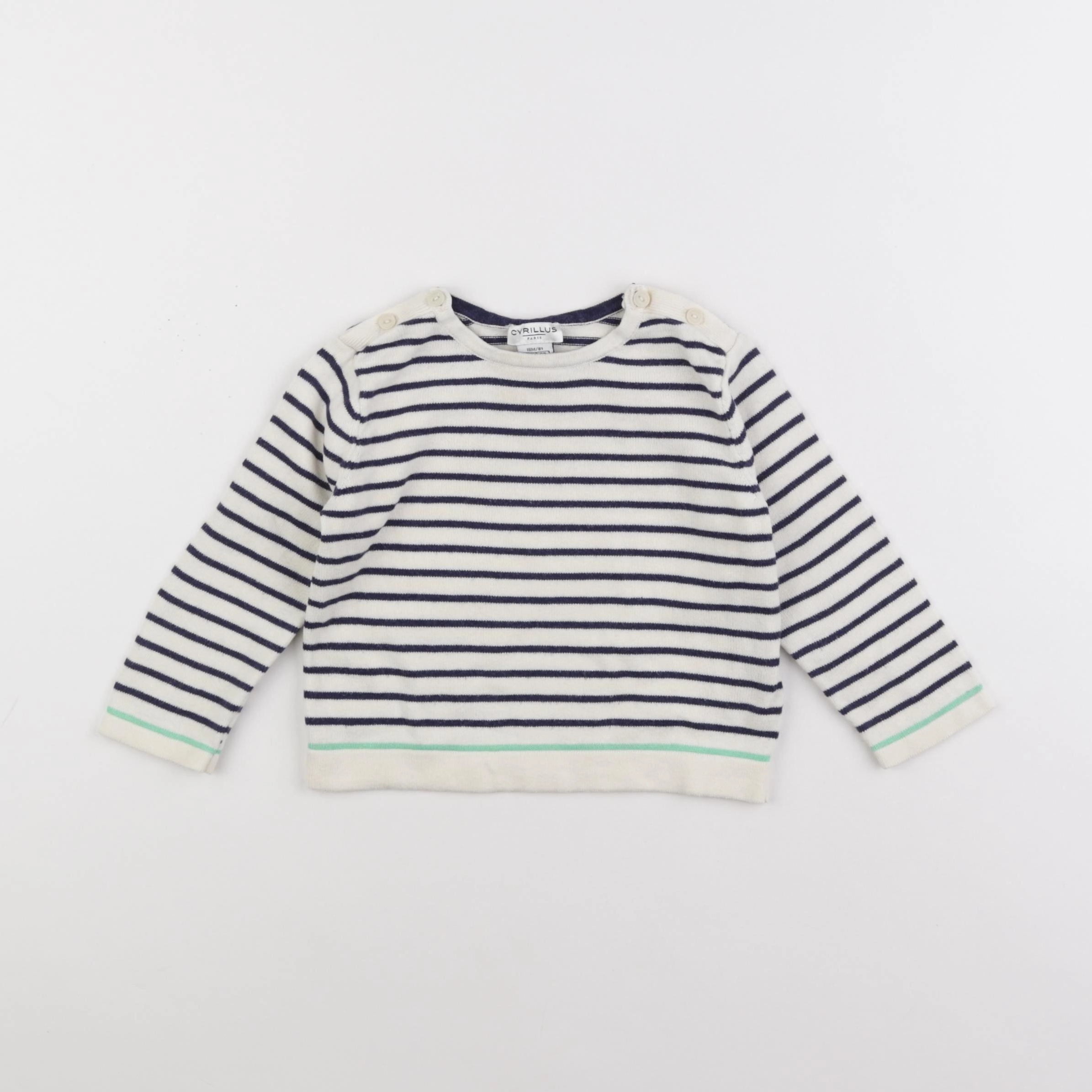 Cyrillus - pull blanc, bleu - 18 mois
