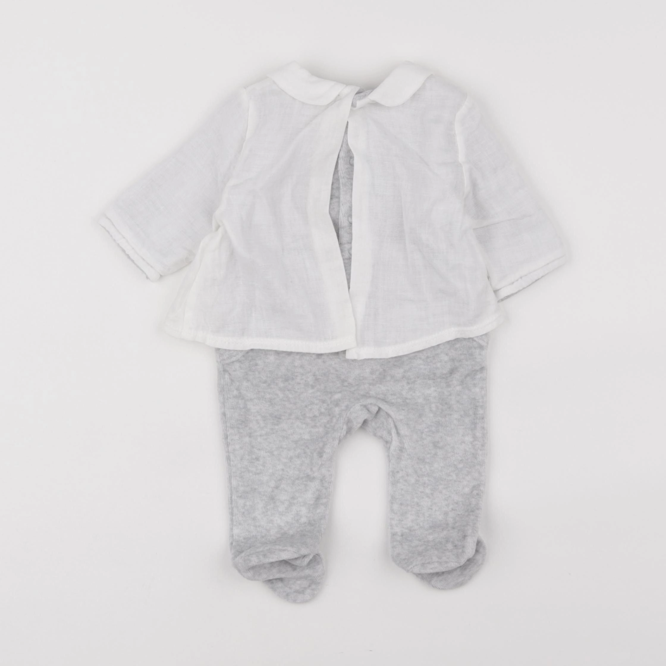 Vertbaudet - pyjama velours gris, blanc - 1 mois