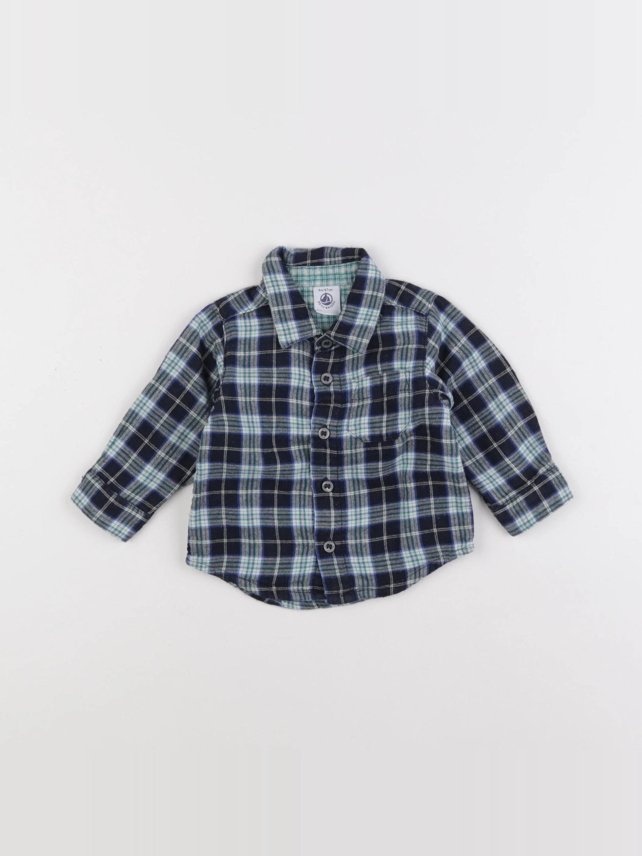 Petit Bateau - chemise vert, noir - 6 mois