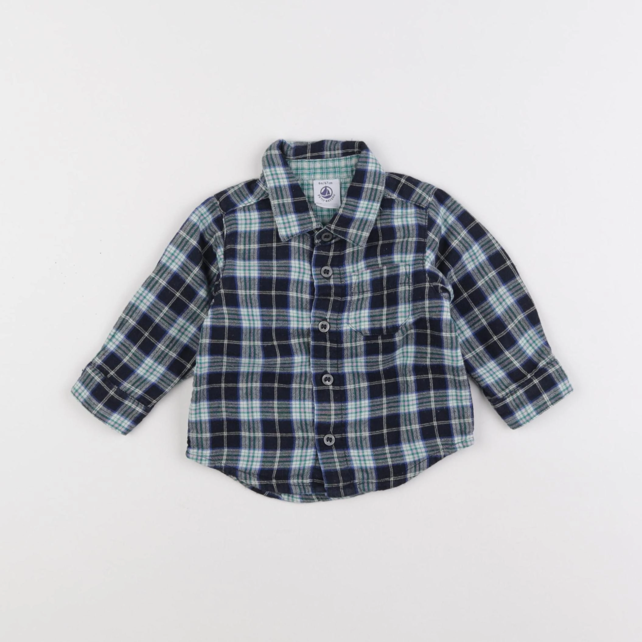 Petit Bateau - chemise vert, noir - 6 mois