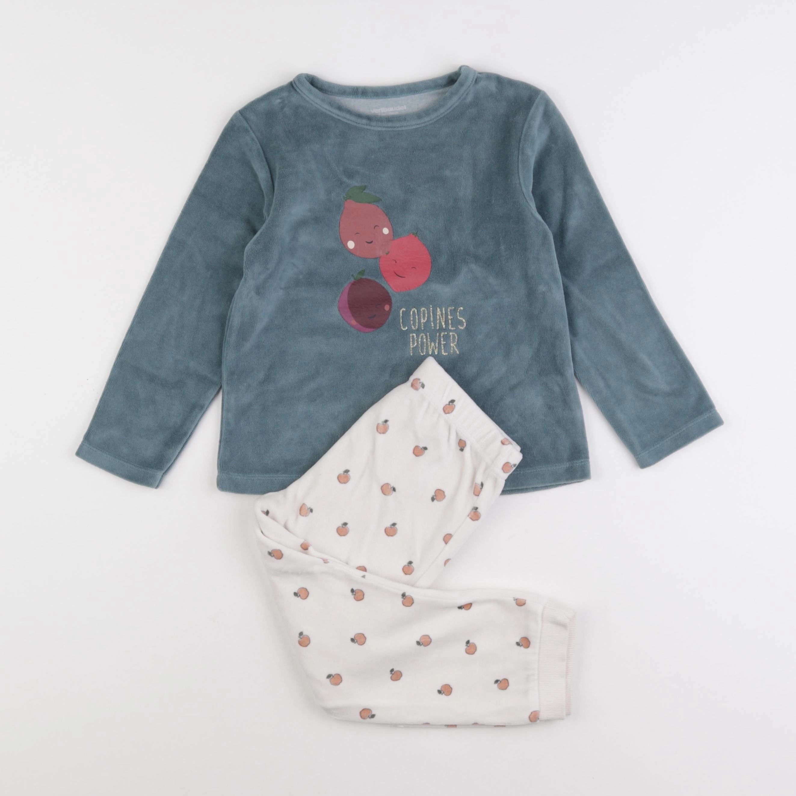 Vertbaudet - pyjama velours bleu, blanc - 4 ans